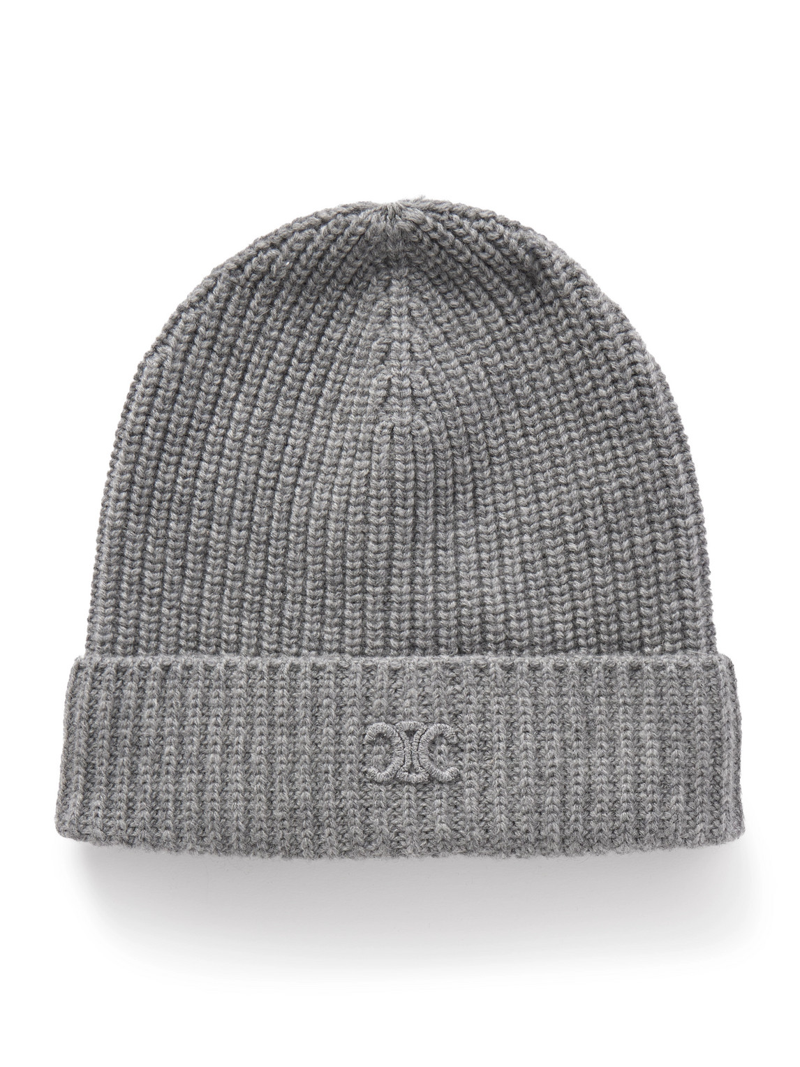 Celine Logo-embroidered Ribbed Cashmere Beanie In Gray