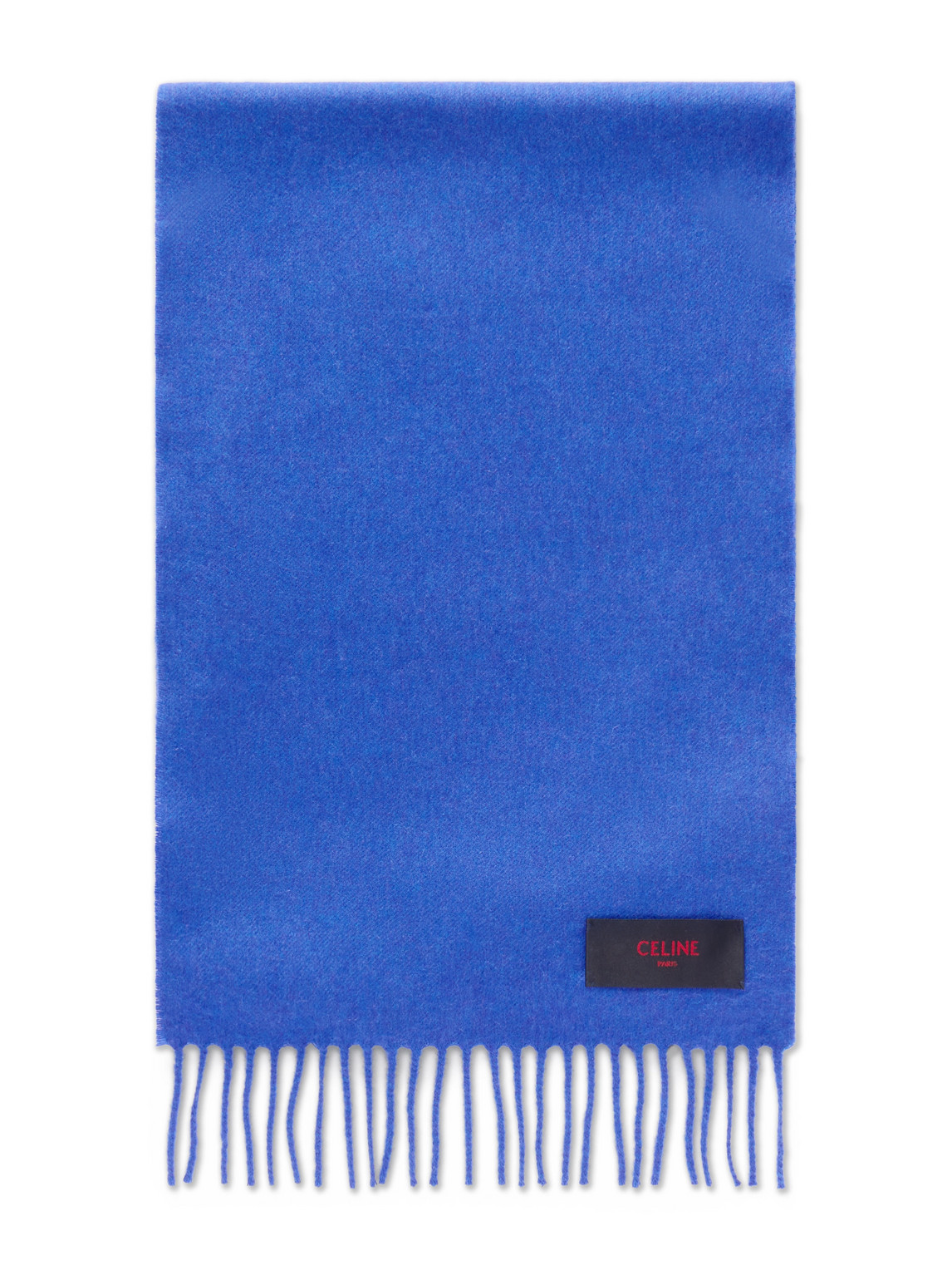 Celine Logo-appliquéd Fringed Cashmere Scarf In Blue