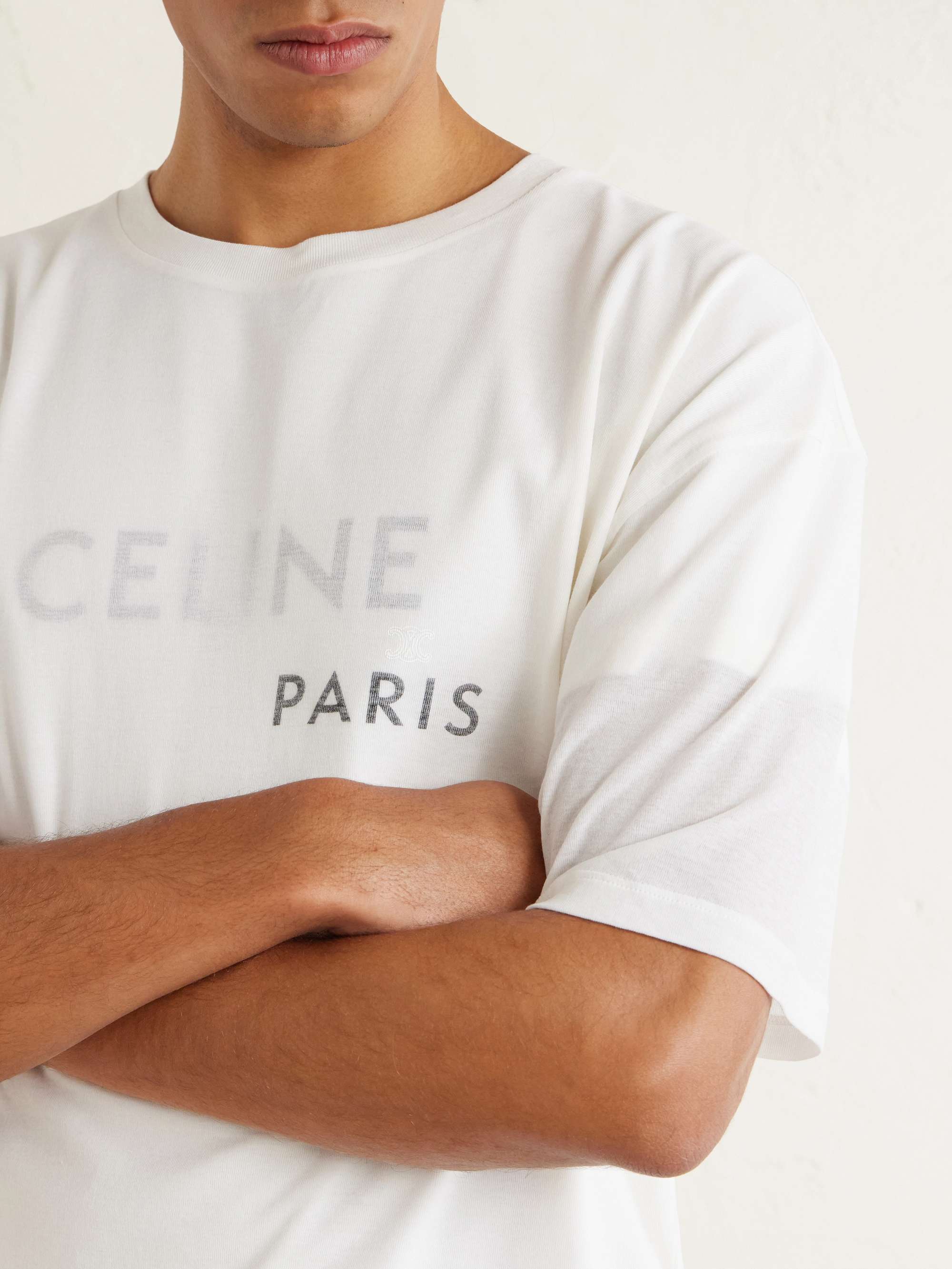 CELINE Logo-Print Embroidered Cotton-Jersey T-Shirt for Men | MR