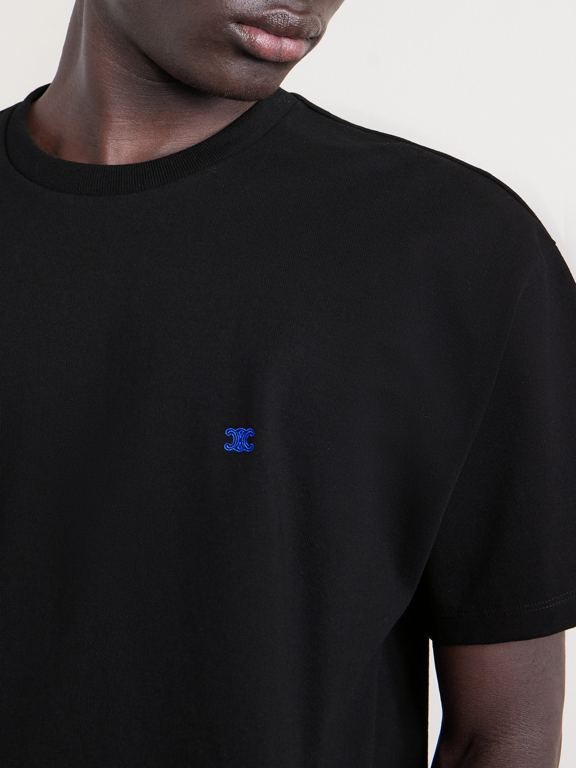 Celine Logo-embroidered Cotton-jersey T-shirt In Black
