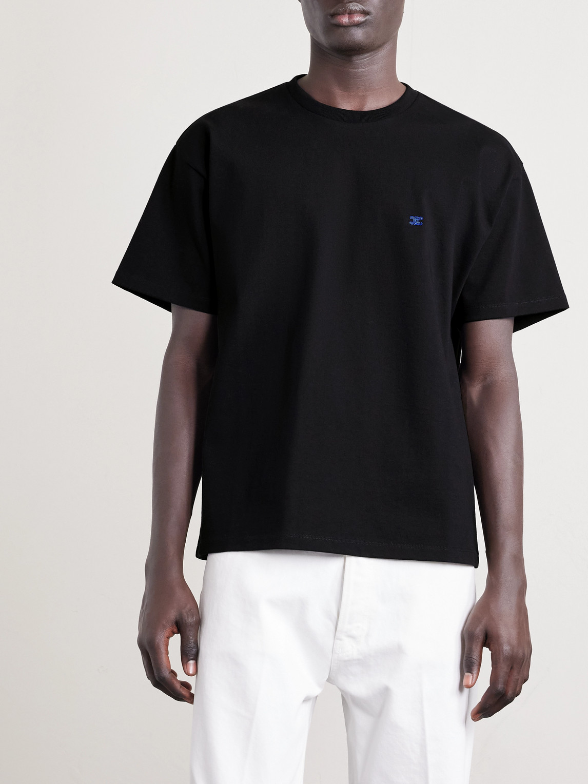 Celine Logo-embroidered Cotton-jersey T-shirt In Black