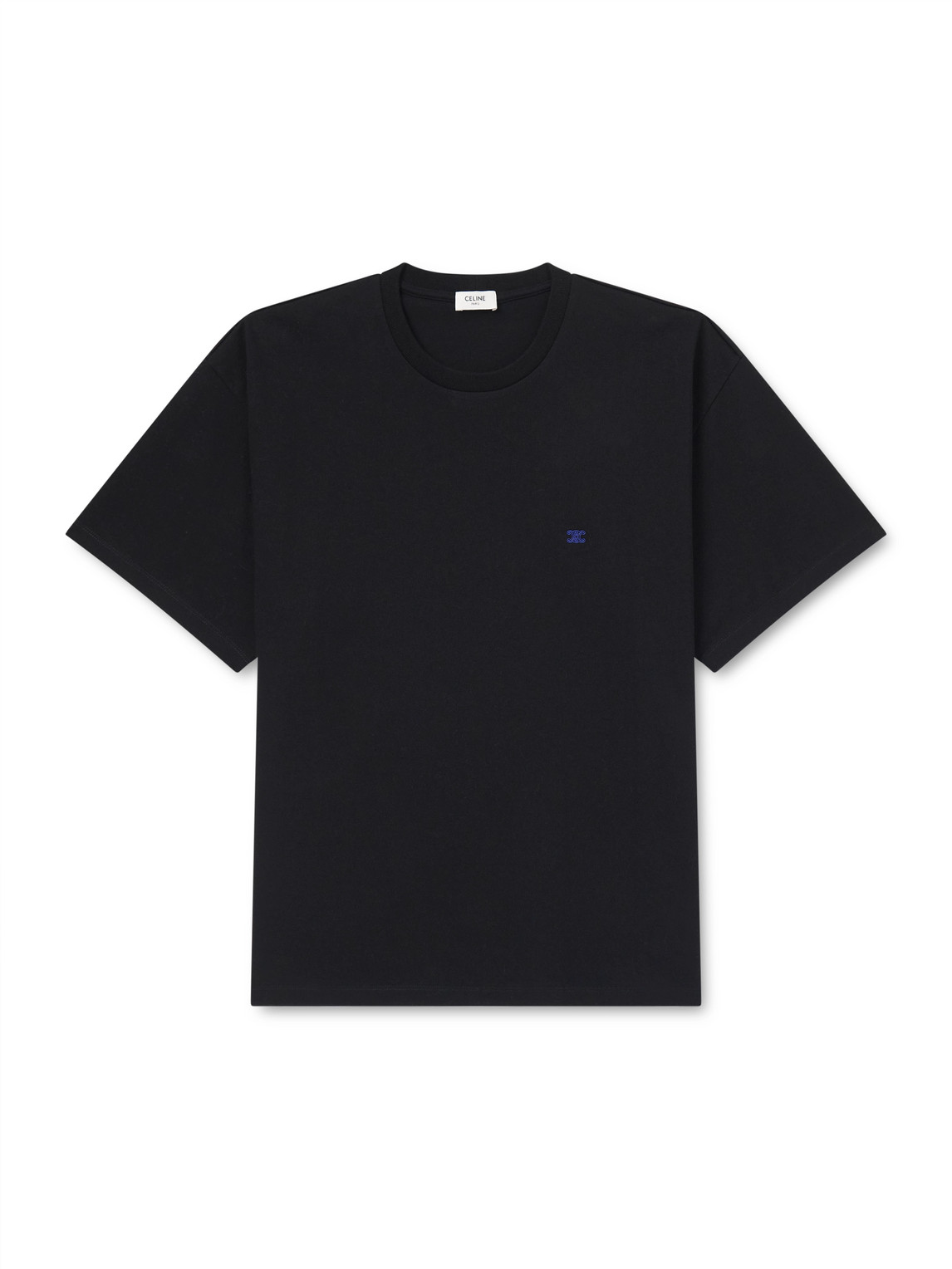 Celine Logo-embroidered Cotton-jersey T-shirt In Black