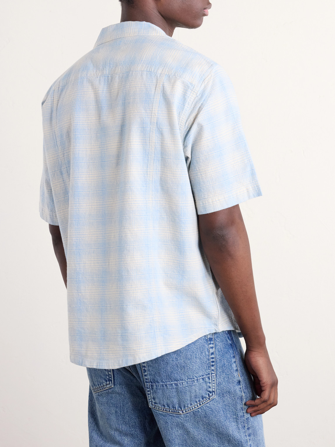 Camp-Collar Checked Cotton And Linen-Blend Shirt