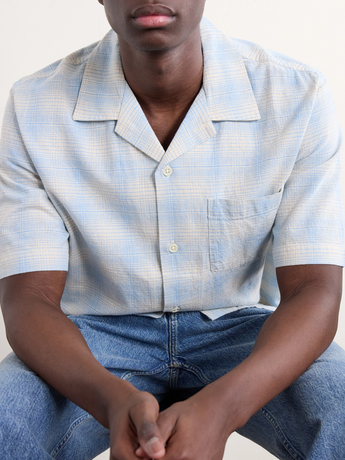 Camp-Collar Checked Cotton And Linen-Blend Shirt