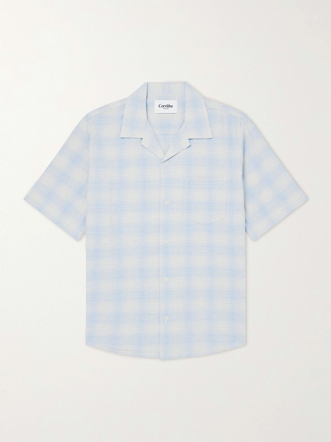Corridor Camp-collar Checked Cotton And Linen-blend Shirt In Blue
