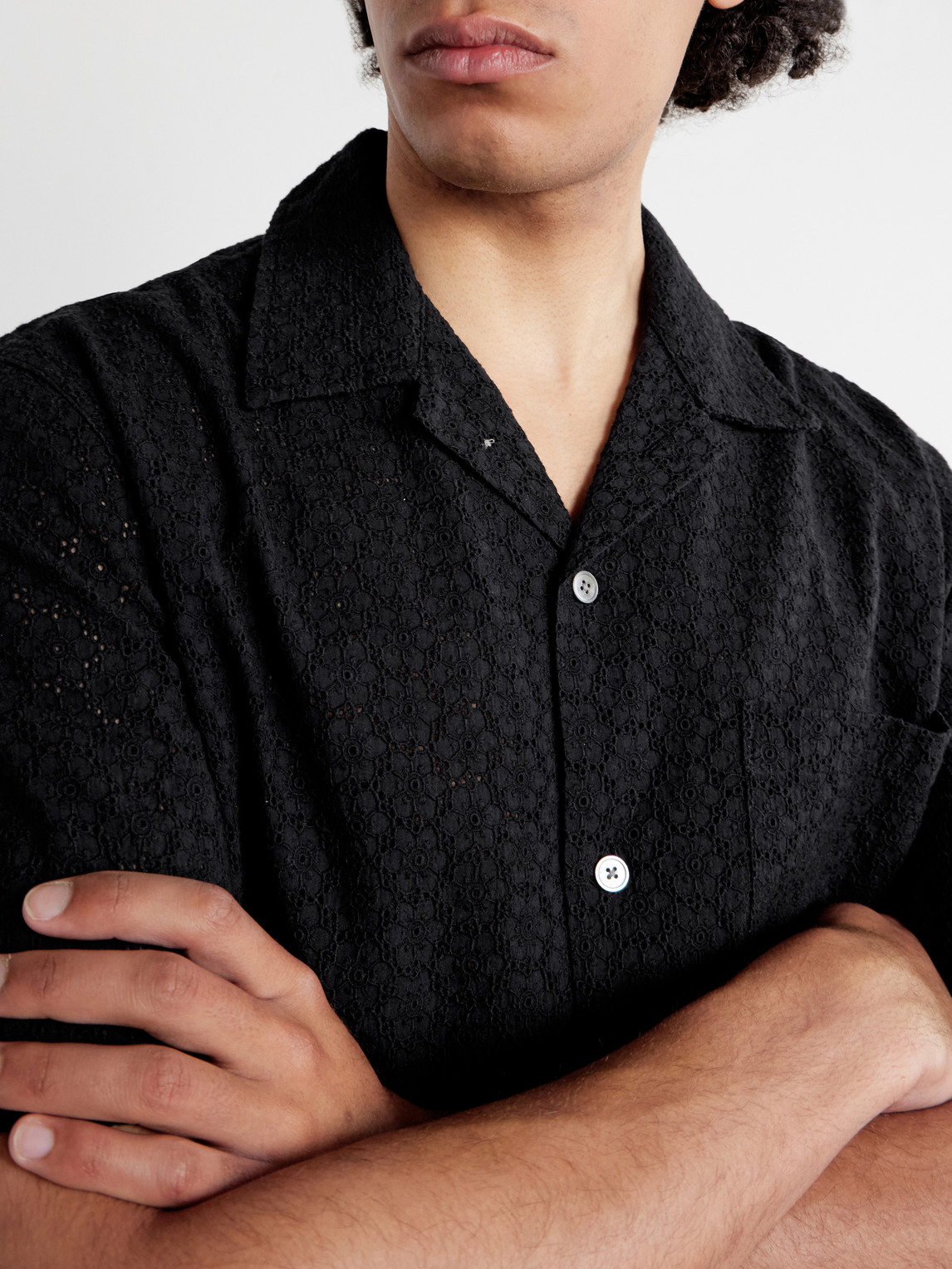 Camp-Collar Broderie Anglaise Cotton Shirt