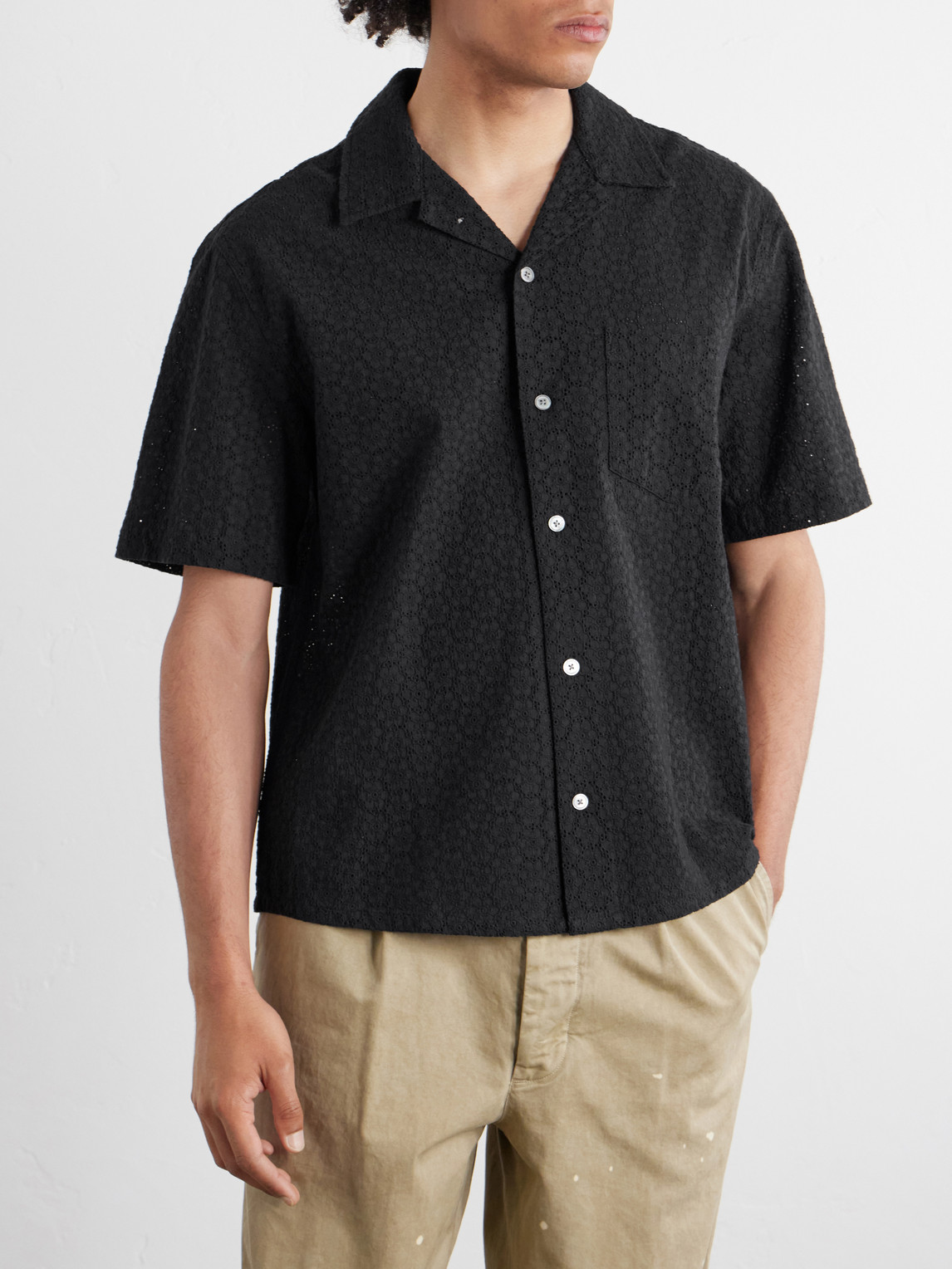 Camp-Collar Broderie Anglaise Cotton Shirt