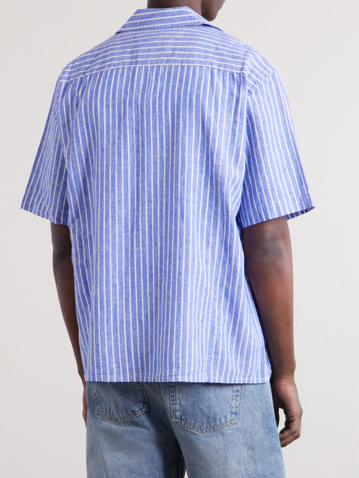 Camp-Collar Striped Linen