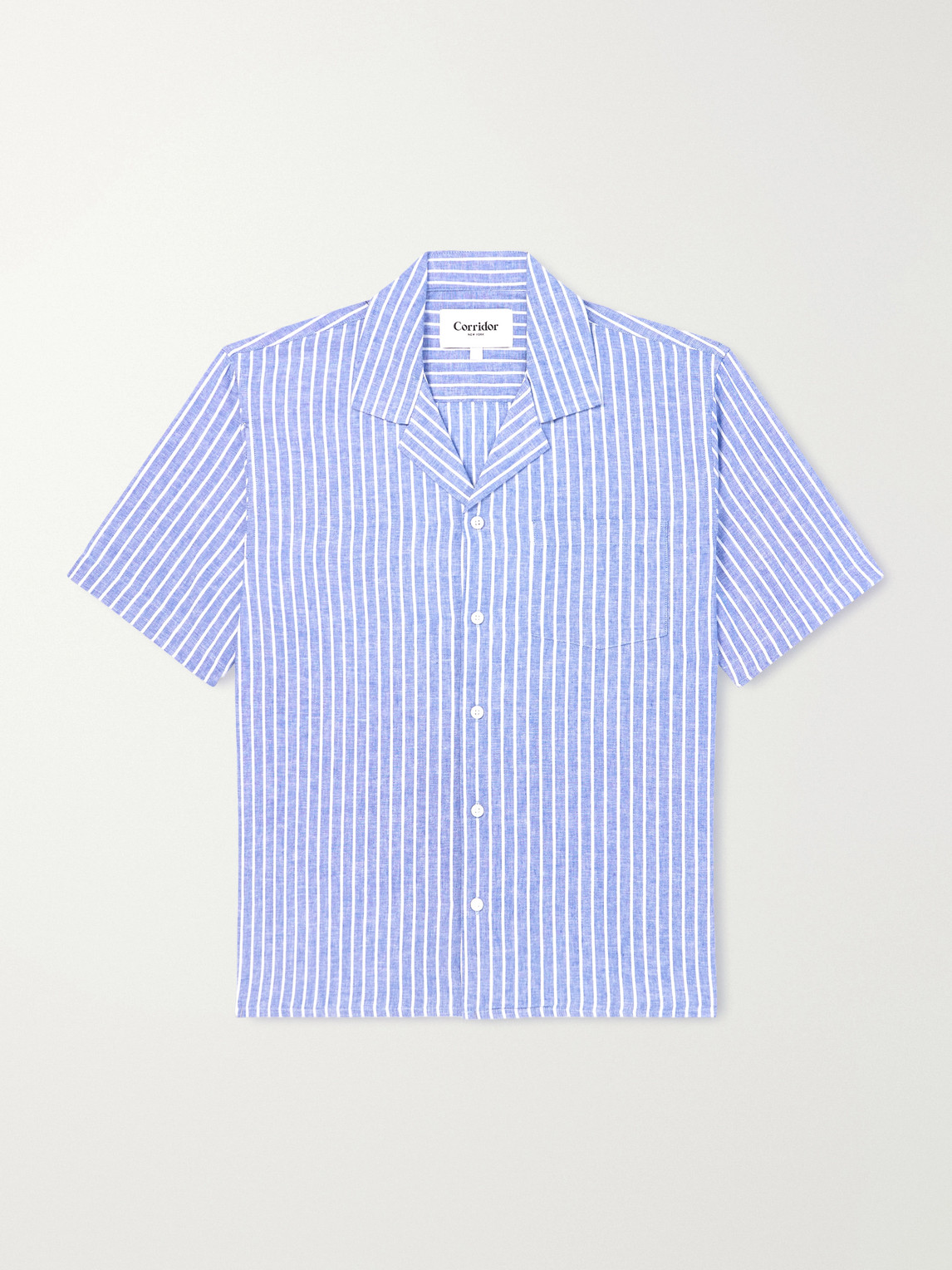 Corridor Camp-Collar Striped Linen and Cotton-Blend Shirt - Men