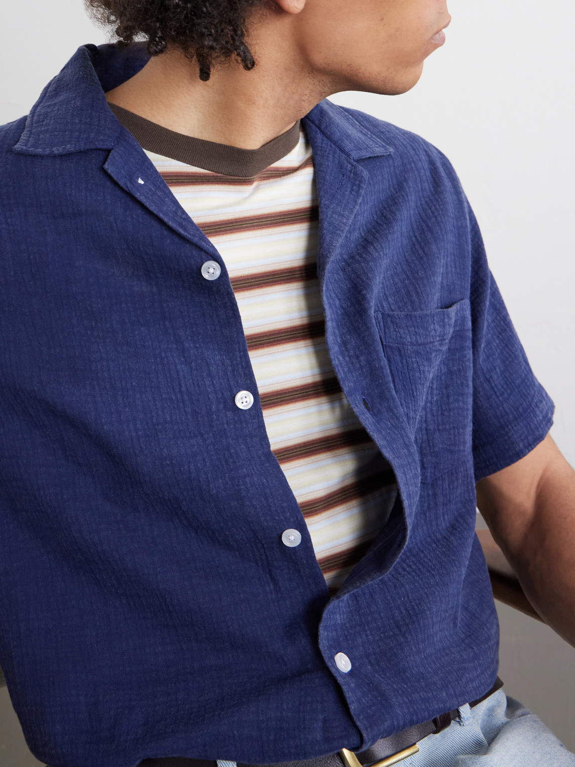 Camp-Collar Cotton Shirt