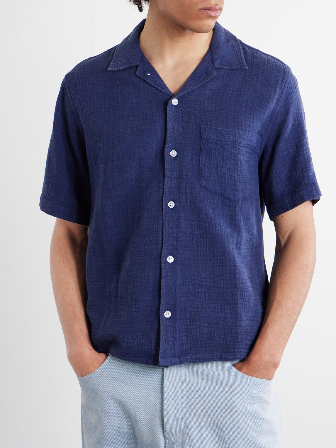 Camp-Collar Cotton Shirt