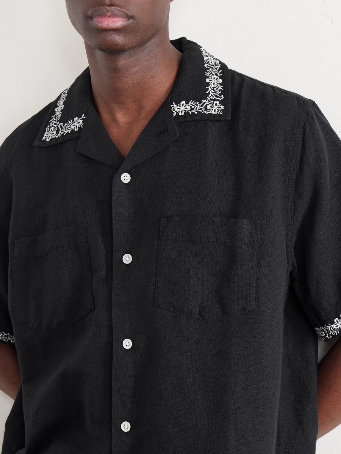 Harmony Camp-Collar Embroidered Linen And Cotton-Blend Shirt