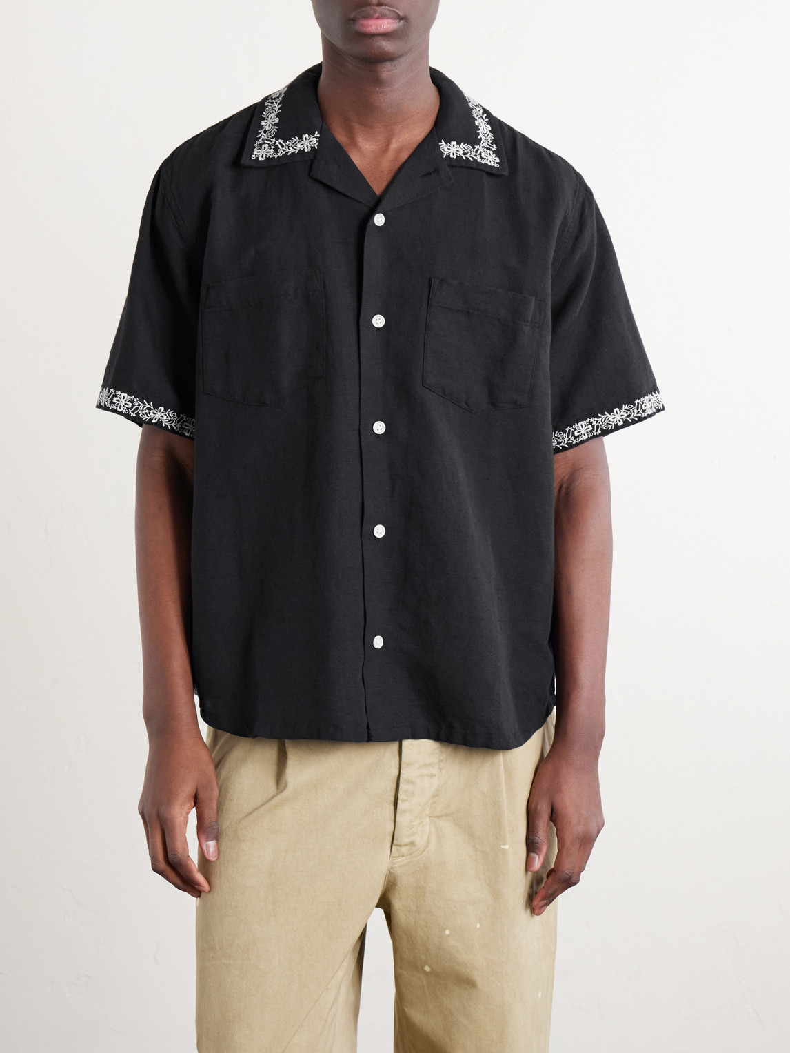 Harmony Camp-Collar Embroidered Linen And Cotton-Blend Shirt