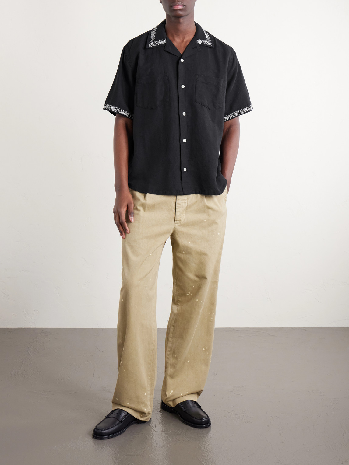 Harmony Camp-Collar Embroidered Linen And Cotton-Blend Shirt
