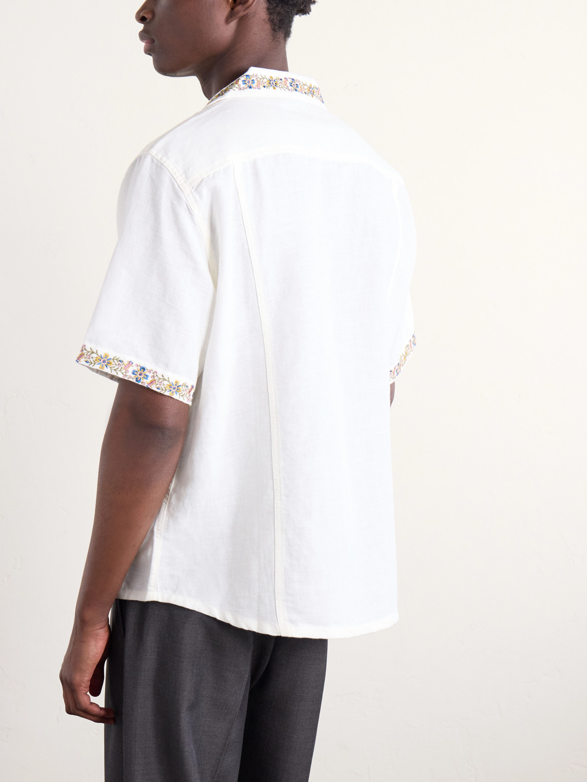 Harmony Camp-Collar Embroidered Linen And Cotton-Blend Shirt