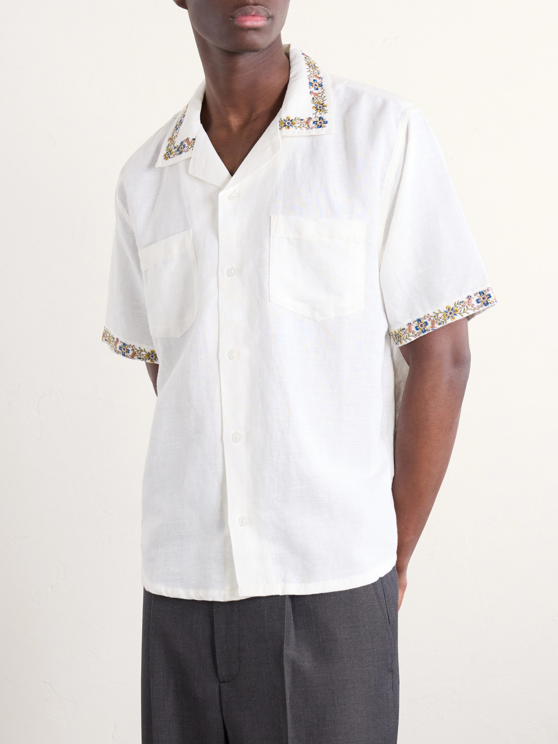 Harmony Camp-Collar Embroidered Linen And Cotton-Blend Shirt