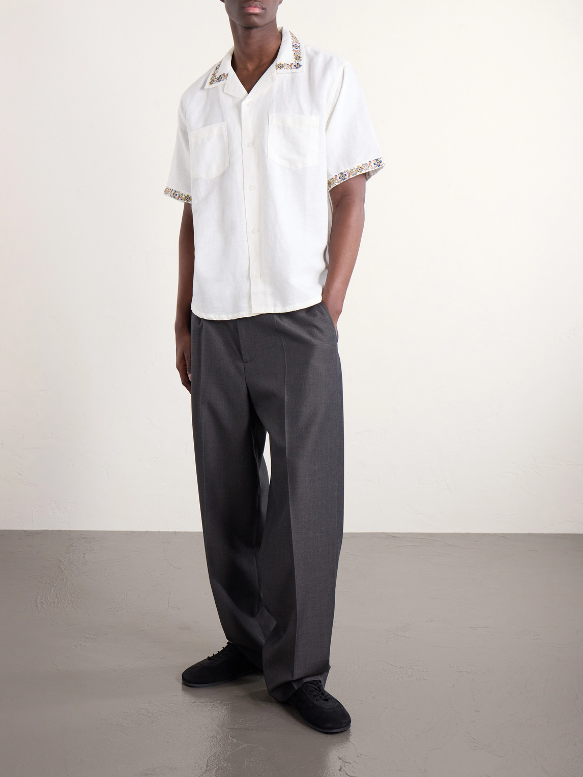 Harmony Camp-Collar Embroidered Linen And Cotton-Blend Shirt