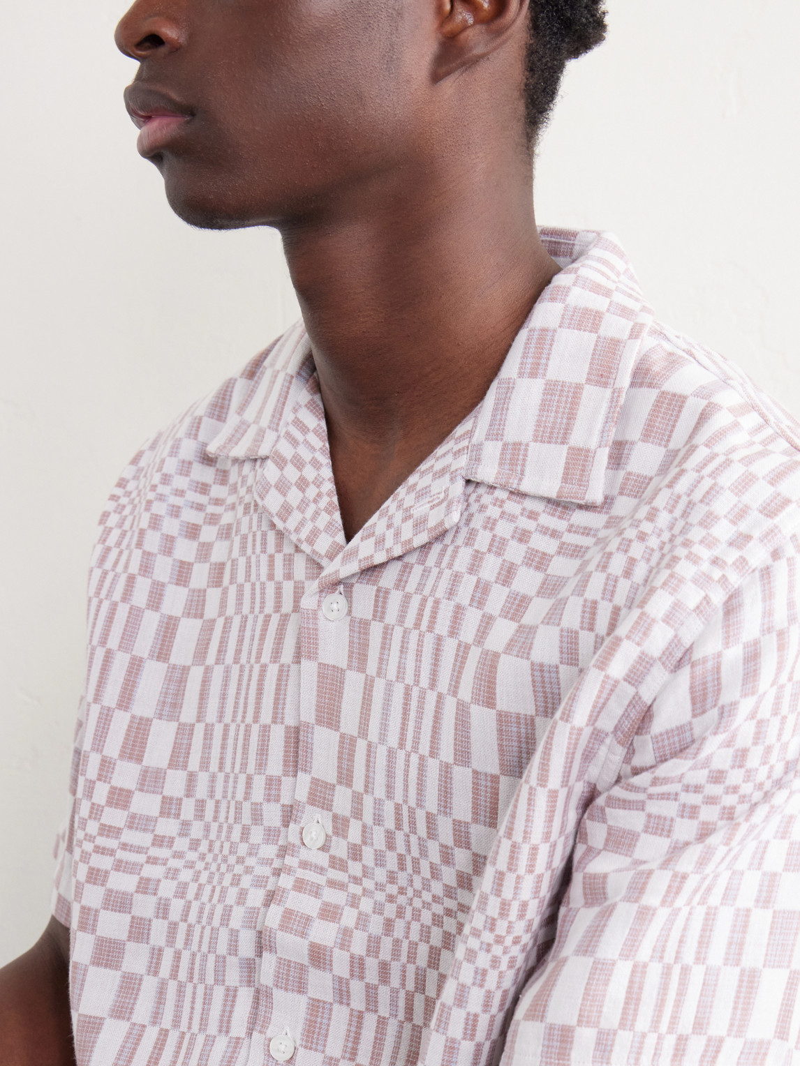 High Focus Camp-Collar Checked Cotton Shirt