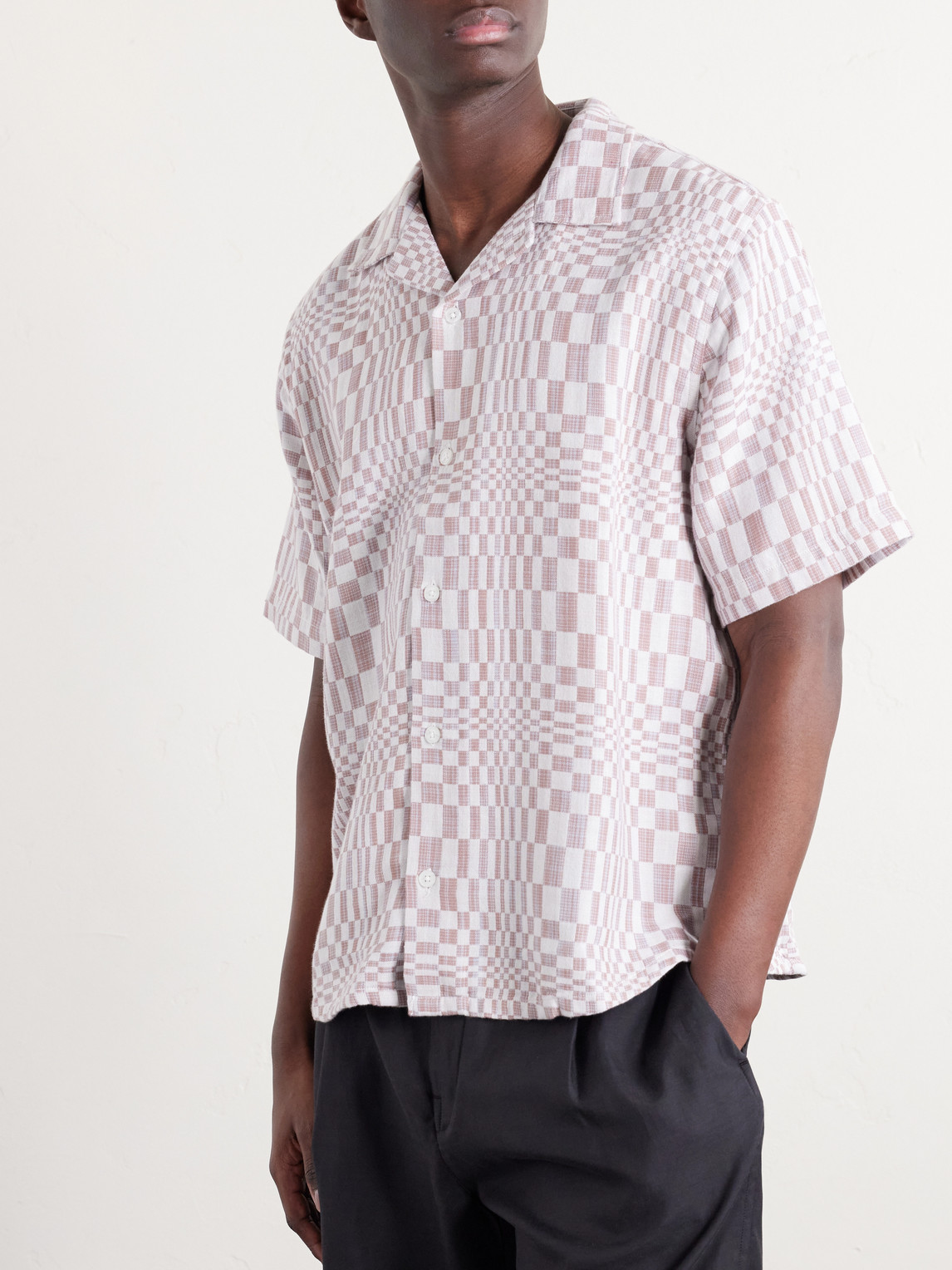 High Focus Camp-Collar Checked Cotton Shirt