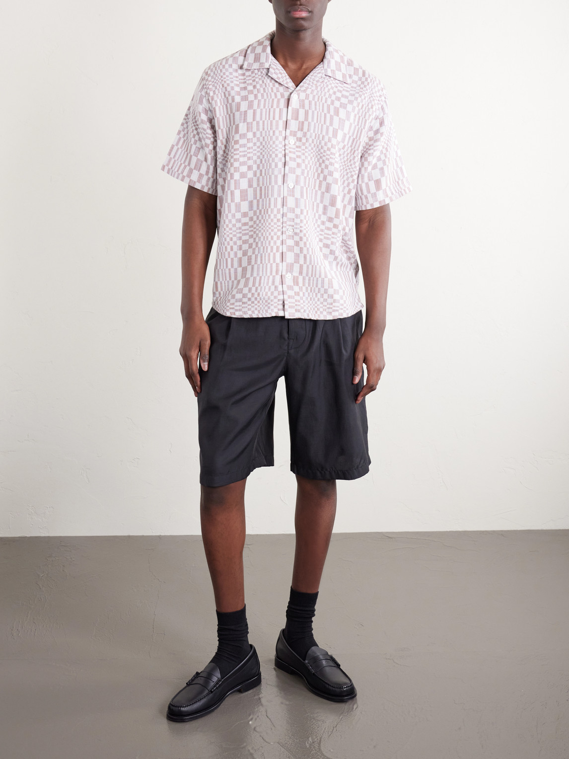 High Focus Camp-Collar Checked Cotton Shirt
