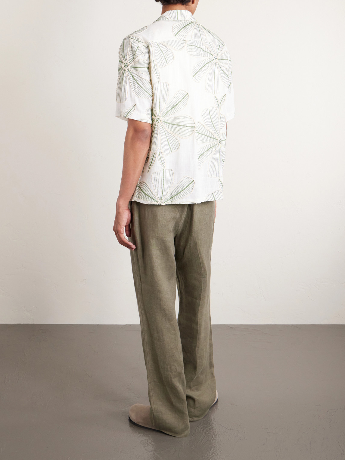 Camp-Collar Floral-Appliquéd Poplin Shirt