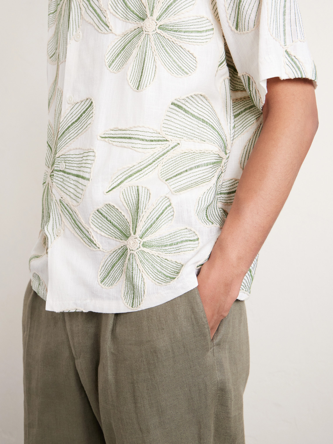 Camp-Collar Floral-Appliquéd Poplin Shirt