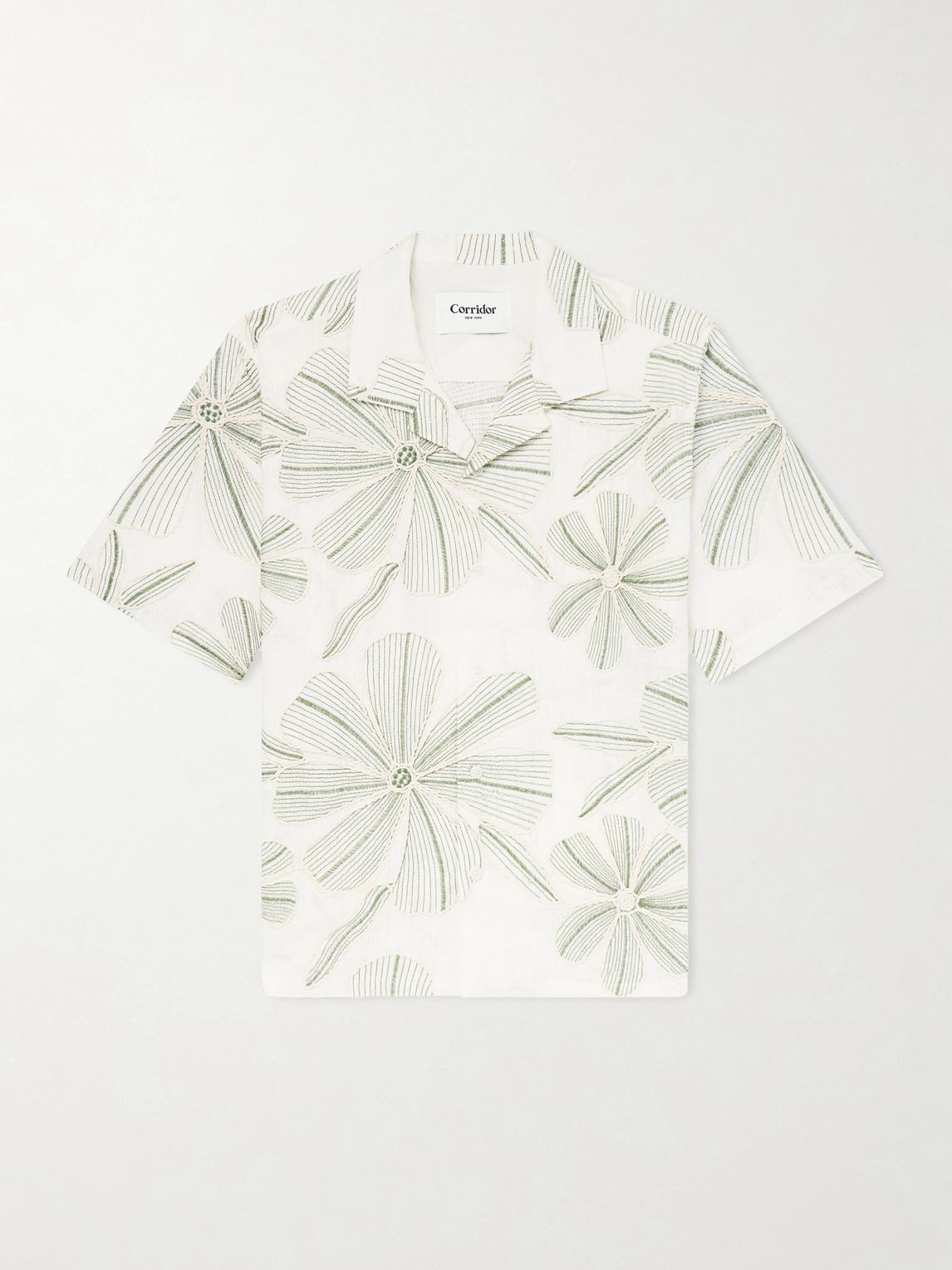 Corridor Camp-collar Floral-appliquéd Poplin Shirt In Multi