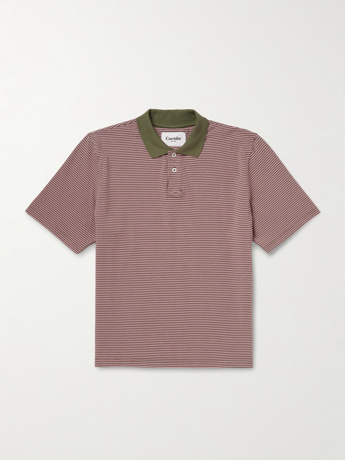 Corridor Striped Cotton-piqué Polo Shirt In Pink