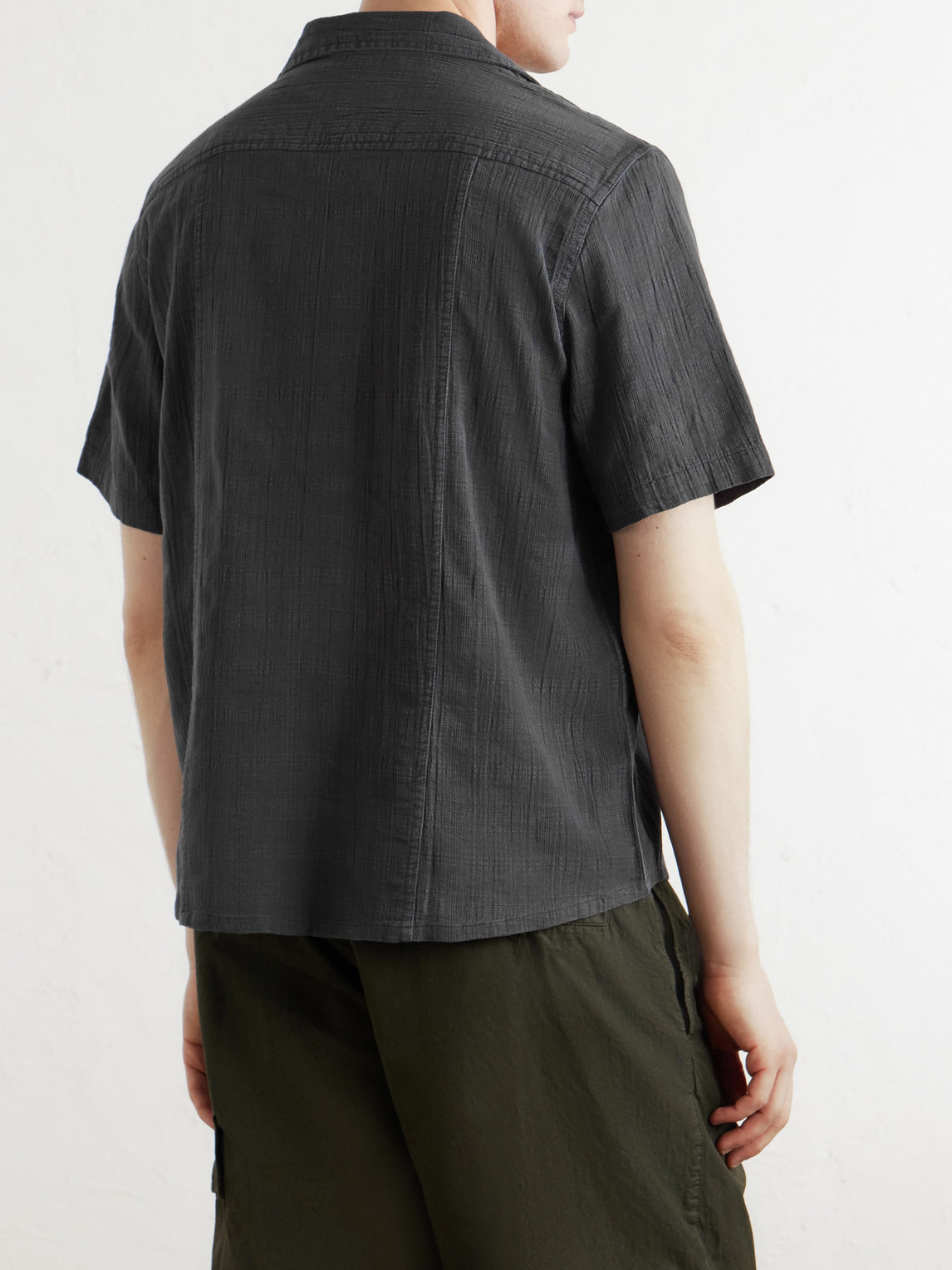 Convertible-Collar Checked Cotton Shirt