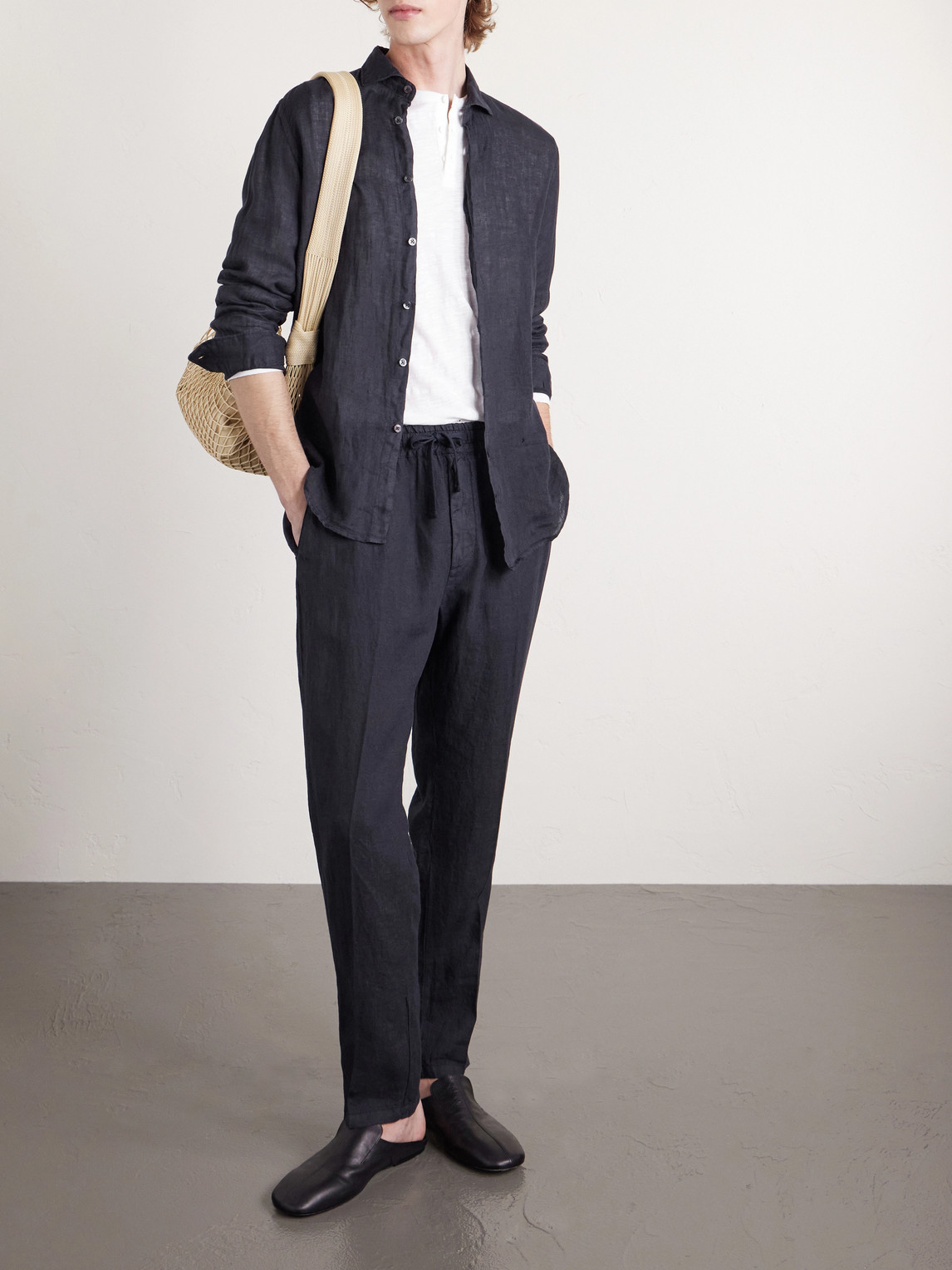 Mattia Straight-Leg Linen Drawstring Trousers