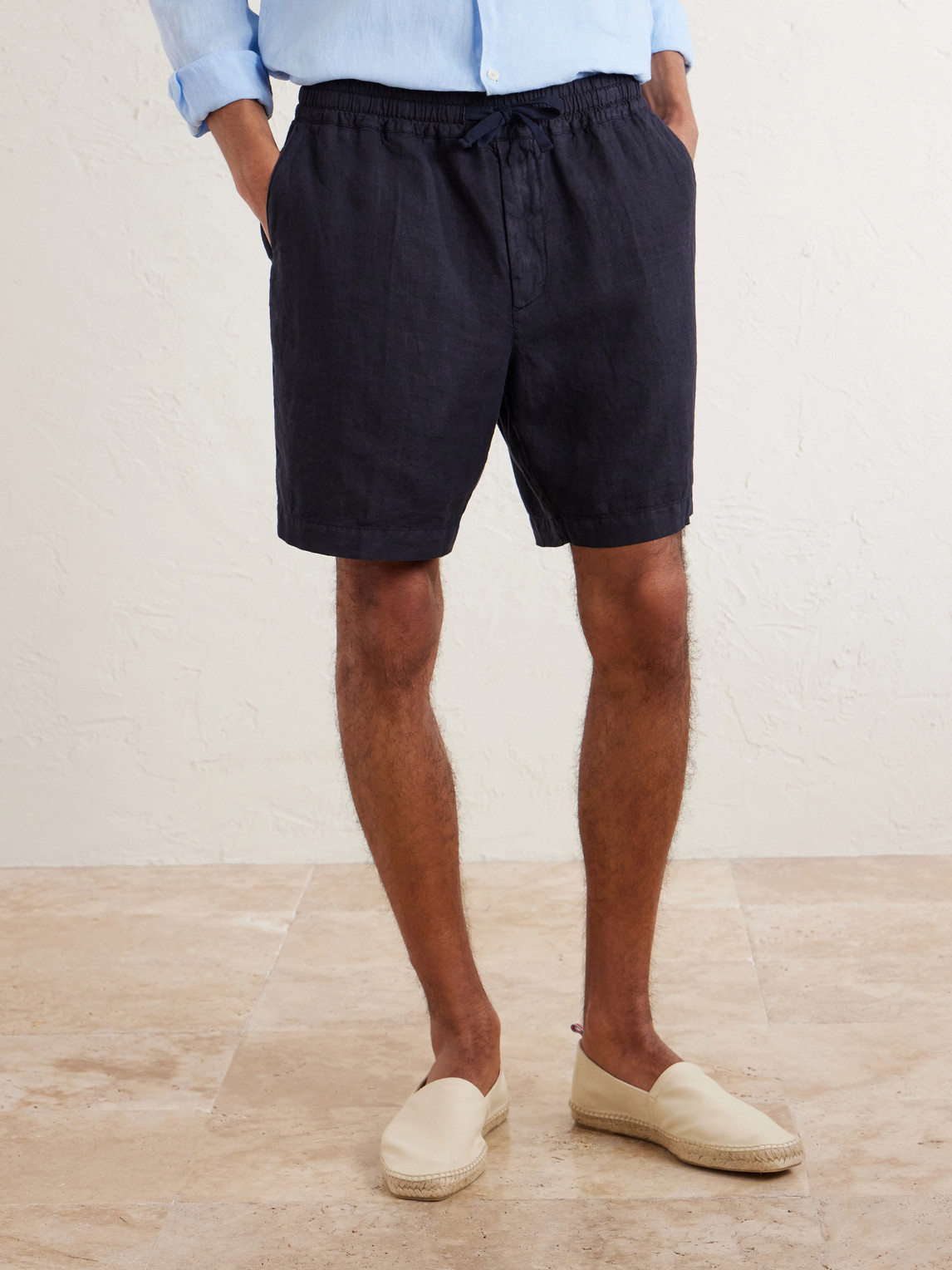  Altea - Samuel Straight-leg Linen Drawstring Shorts - Men - Blue - S 