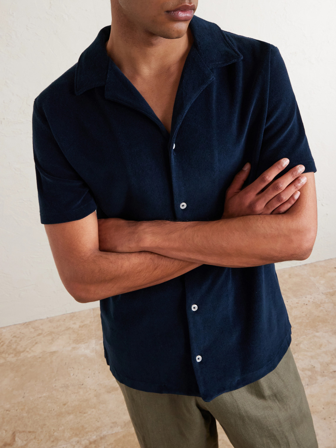 Harvey Camp-Collar Cotton-Terry Shirt