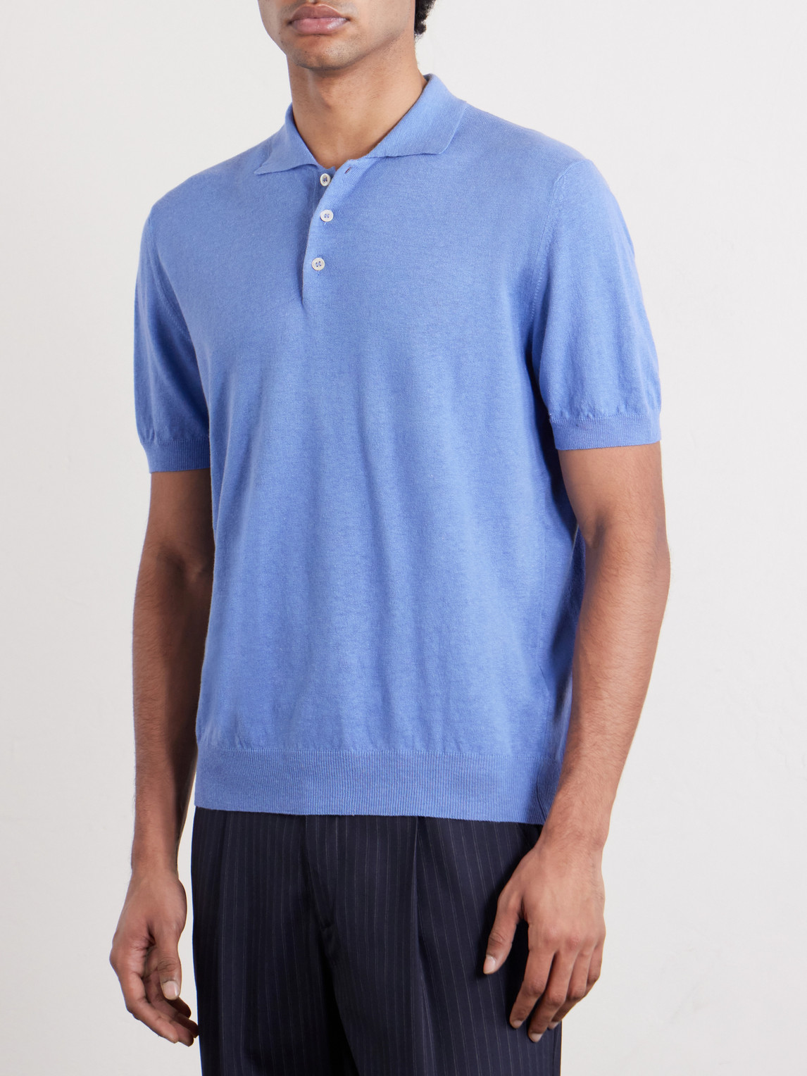  Altea - Linen And Cotton-blend Polo Shirt - Men - Blue - S 