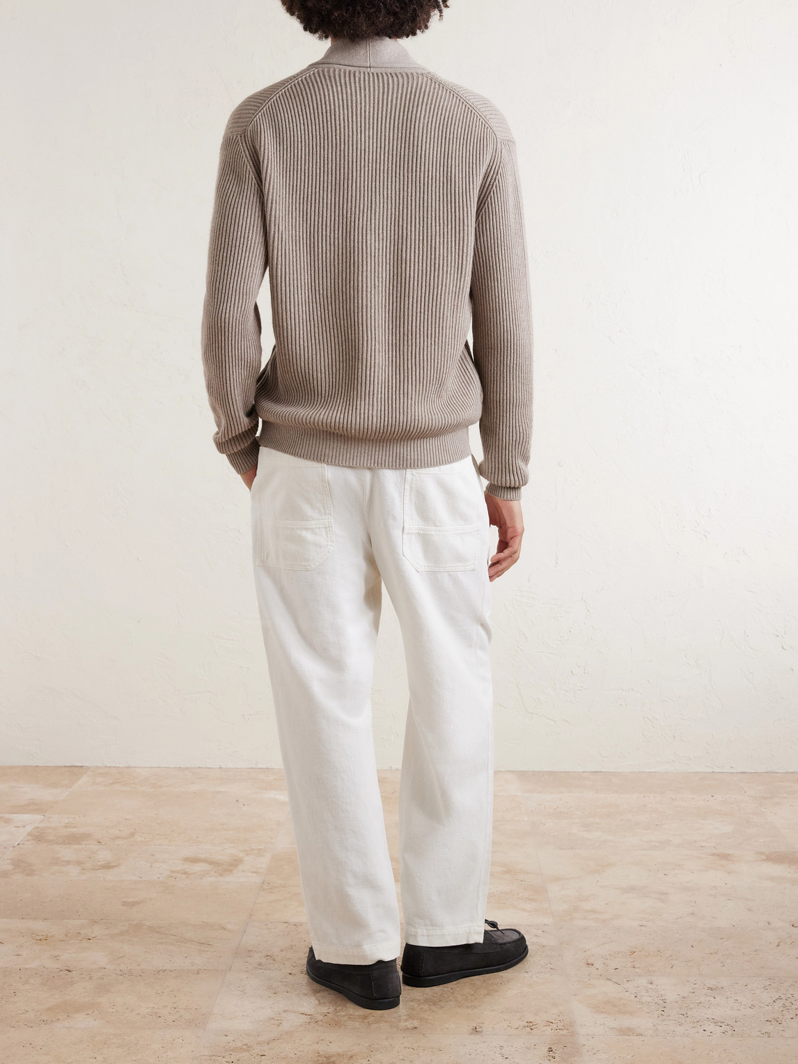 Shawl-Collar Ribbed Cotton And Cashmere-Blend Cardigan