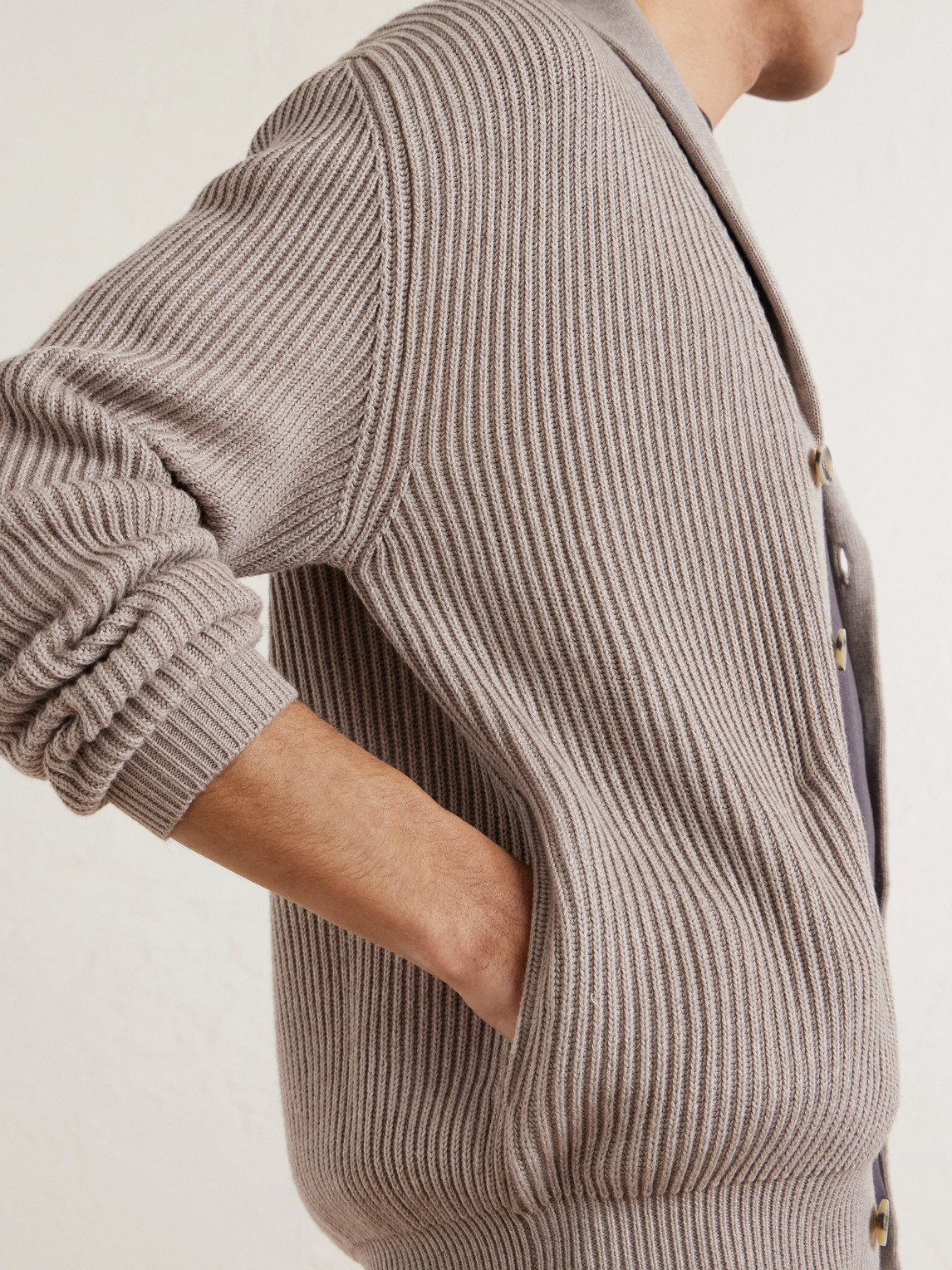 Shawl-Collar Ribbed Cotton And Cashmere-Blend Cardigan