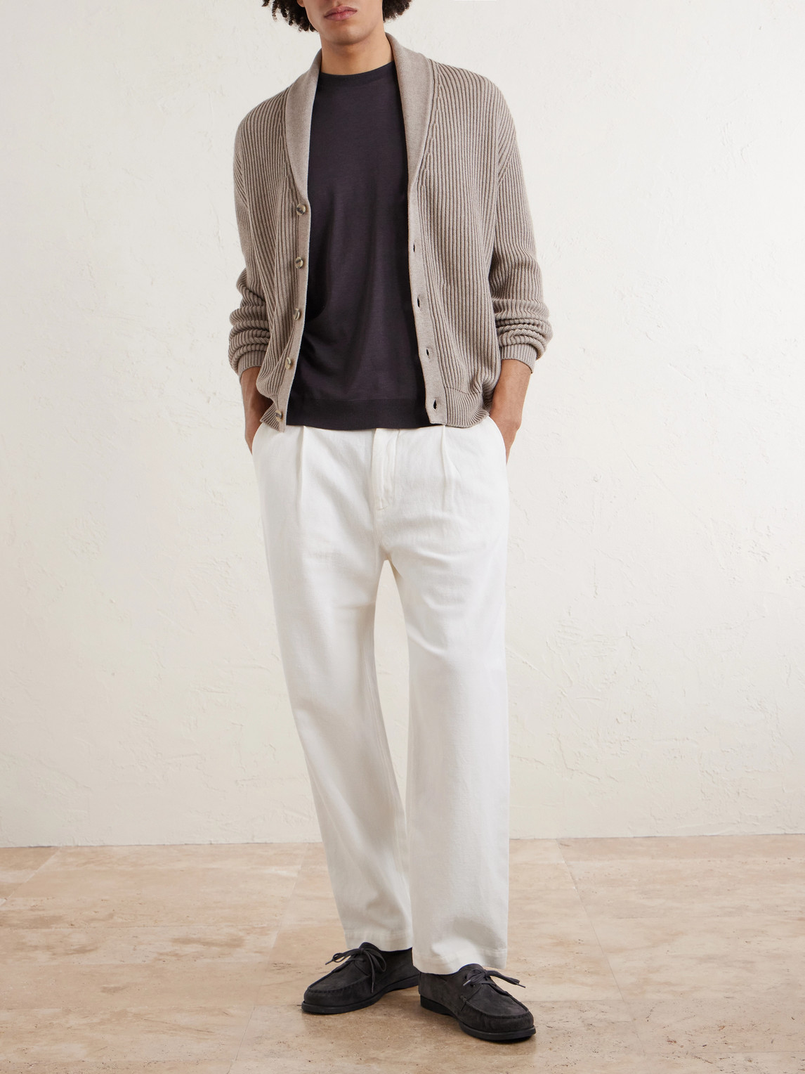 Shawl-Collar Ribbed Cotton And Cashmere-Blend Cardigan