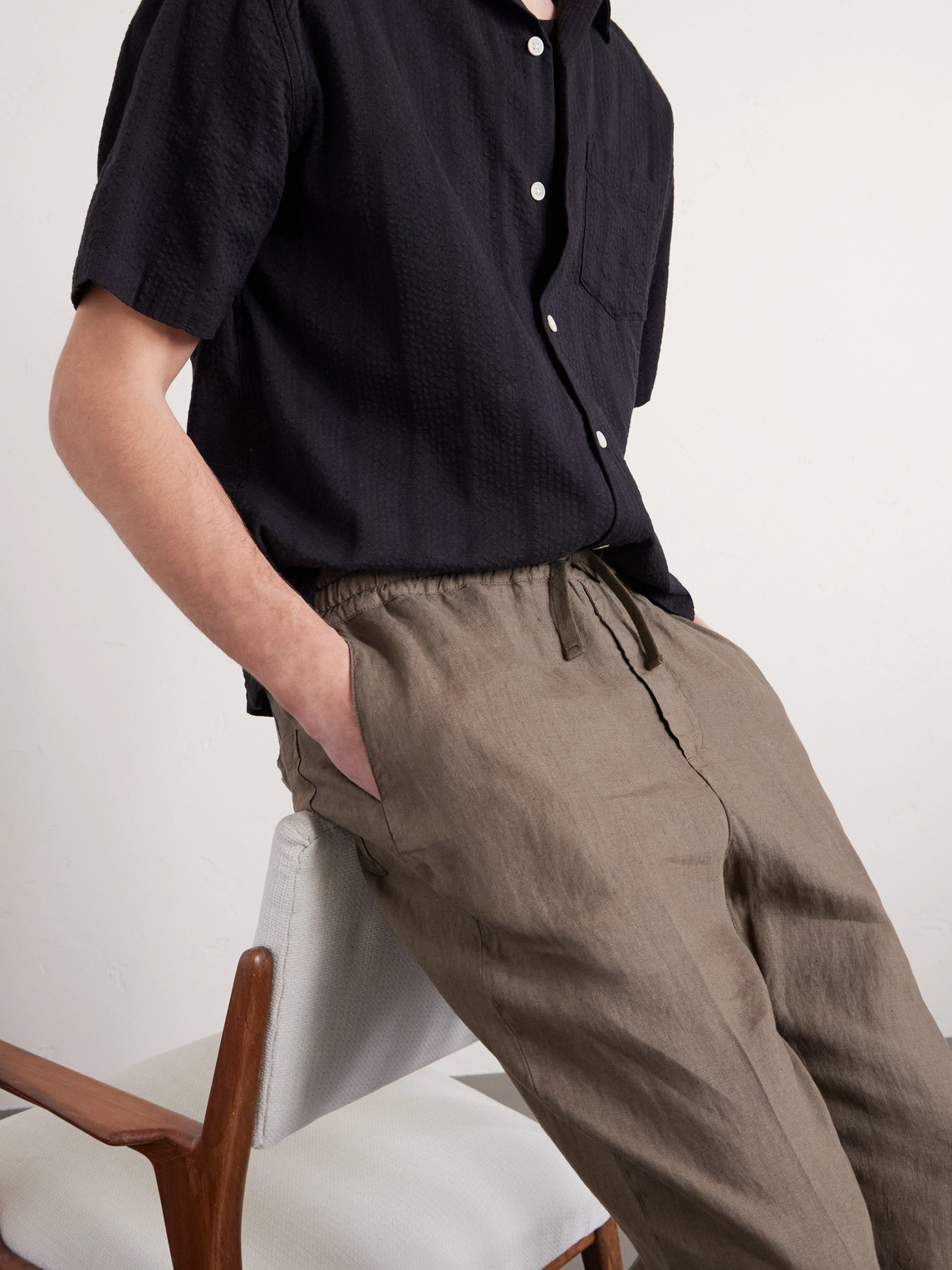 Mattia Straight-Leg Linen Drawstring Trousers