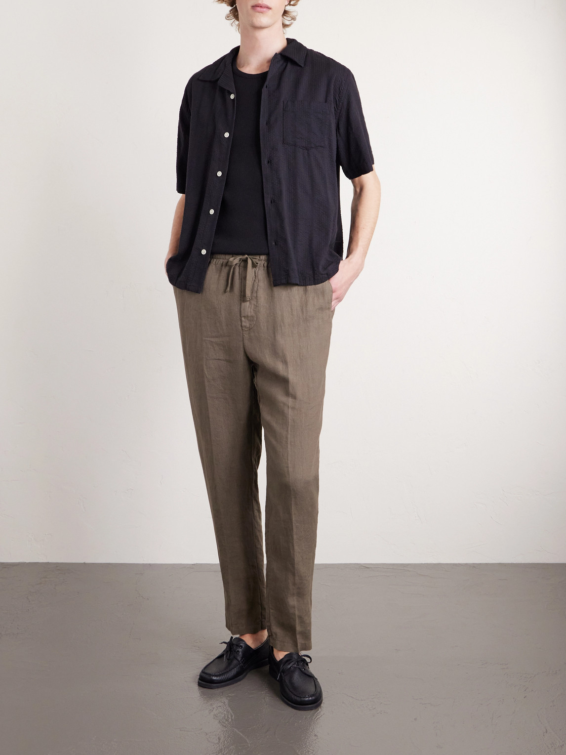 Mattia Straight-Leg Linen Drawstring Trousers