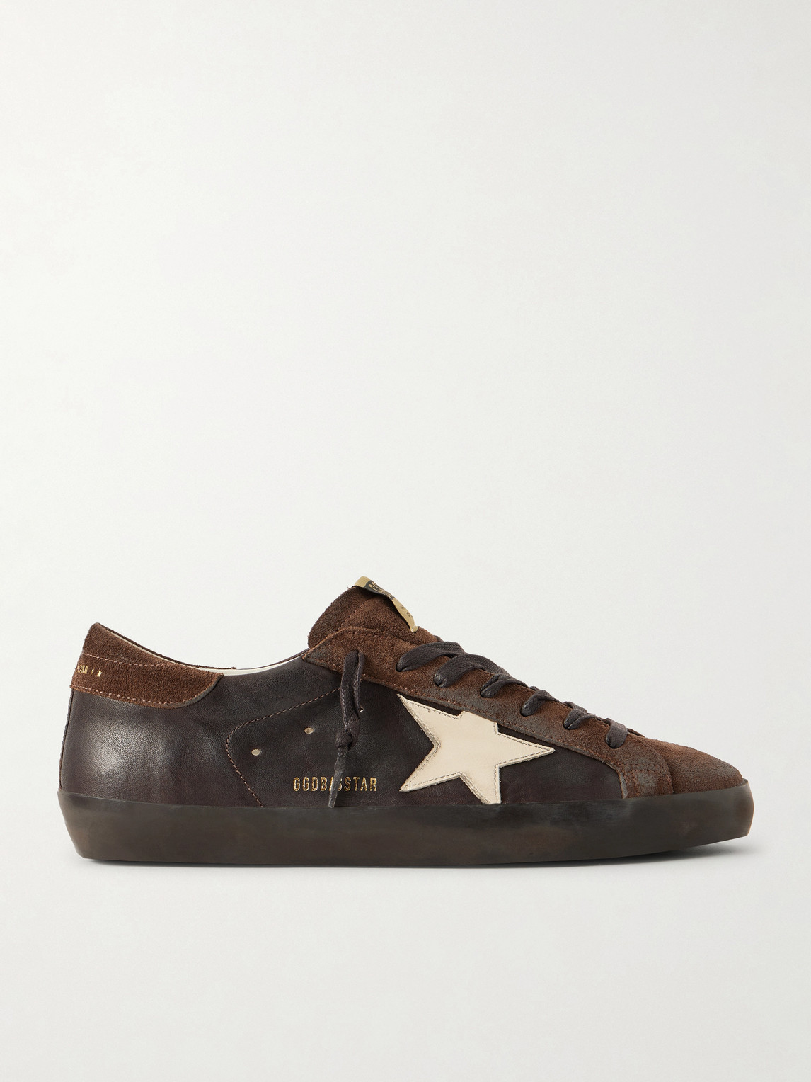 Golden Goose Super-Star Distressed Suede-Trimmed Leather Sneakers EU 43