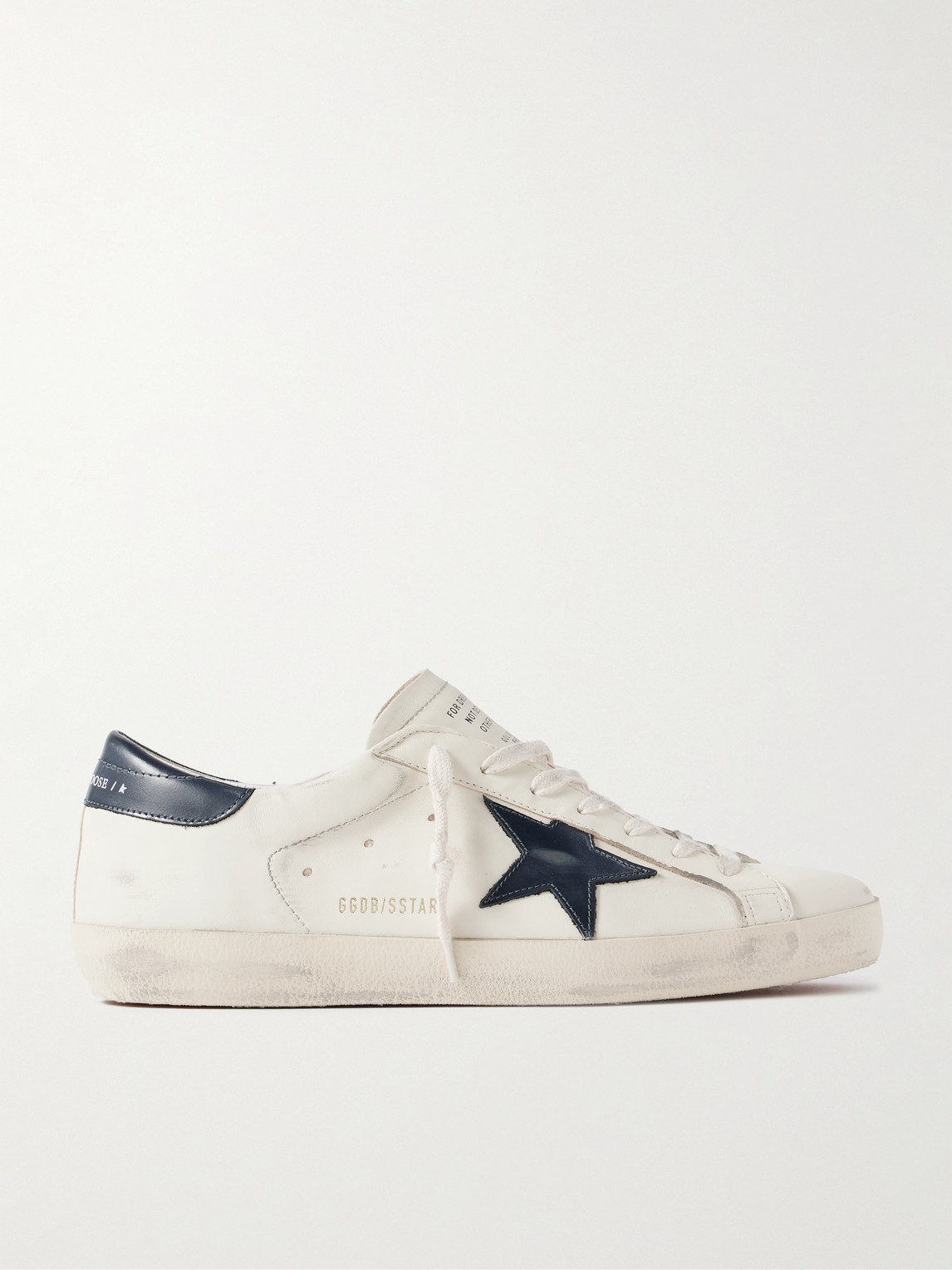 Golden Goose Super-Star Distressed Glossed-Trimmed Leather Sneakers EU 46
