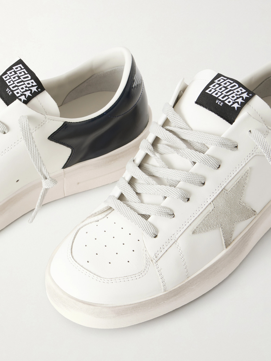 Golden Goose Mens Standard In White Leather With Grey Suede Star And Blue Leather Heel In Neutral