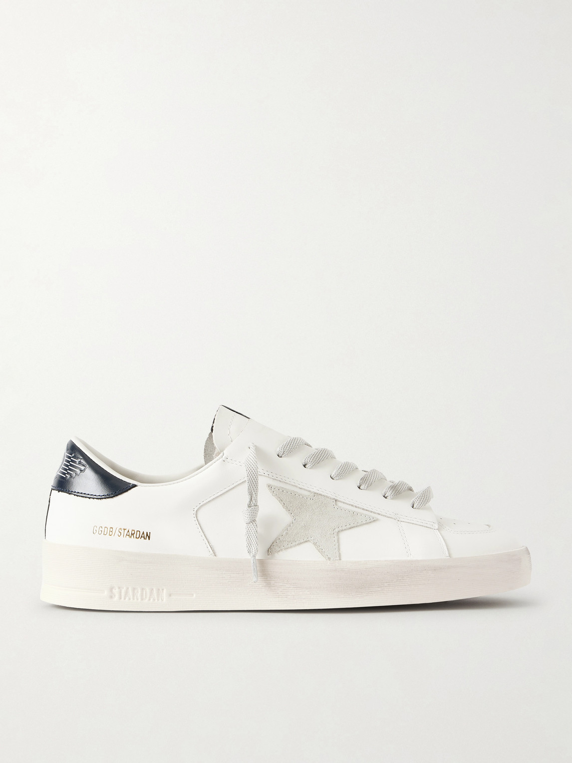 Golden Goose Mens Standard In White Leather With Grey Suede Star And Blue Leather Heel In Neutral