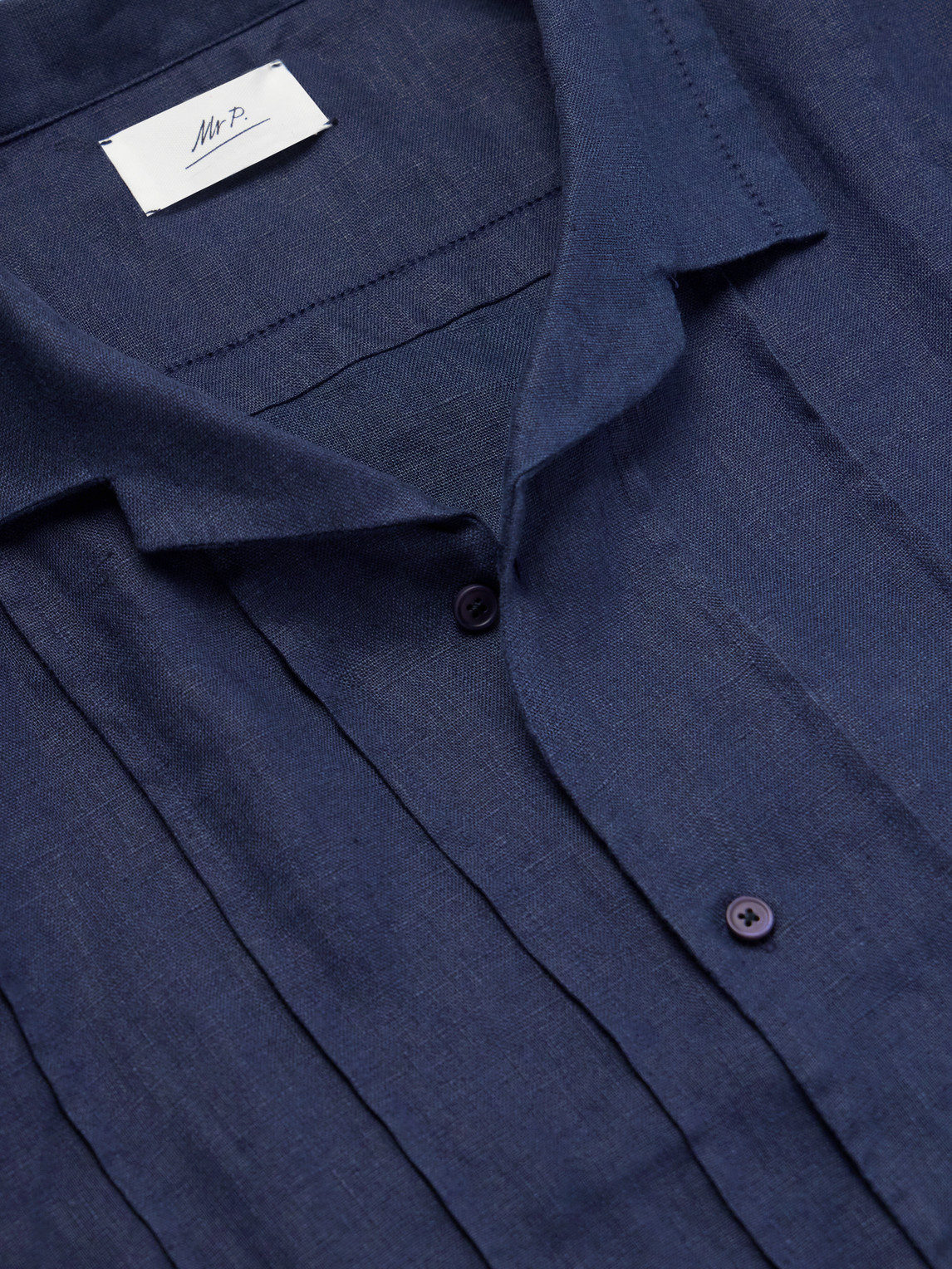 Mr P. - Camp-Collar Embroidered Pintucked Linen Shirt