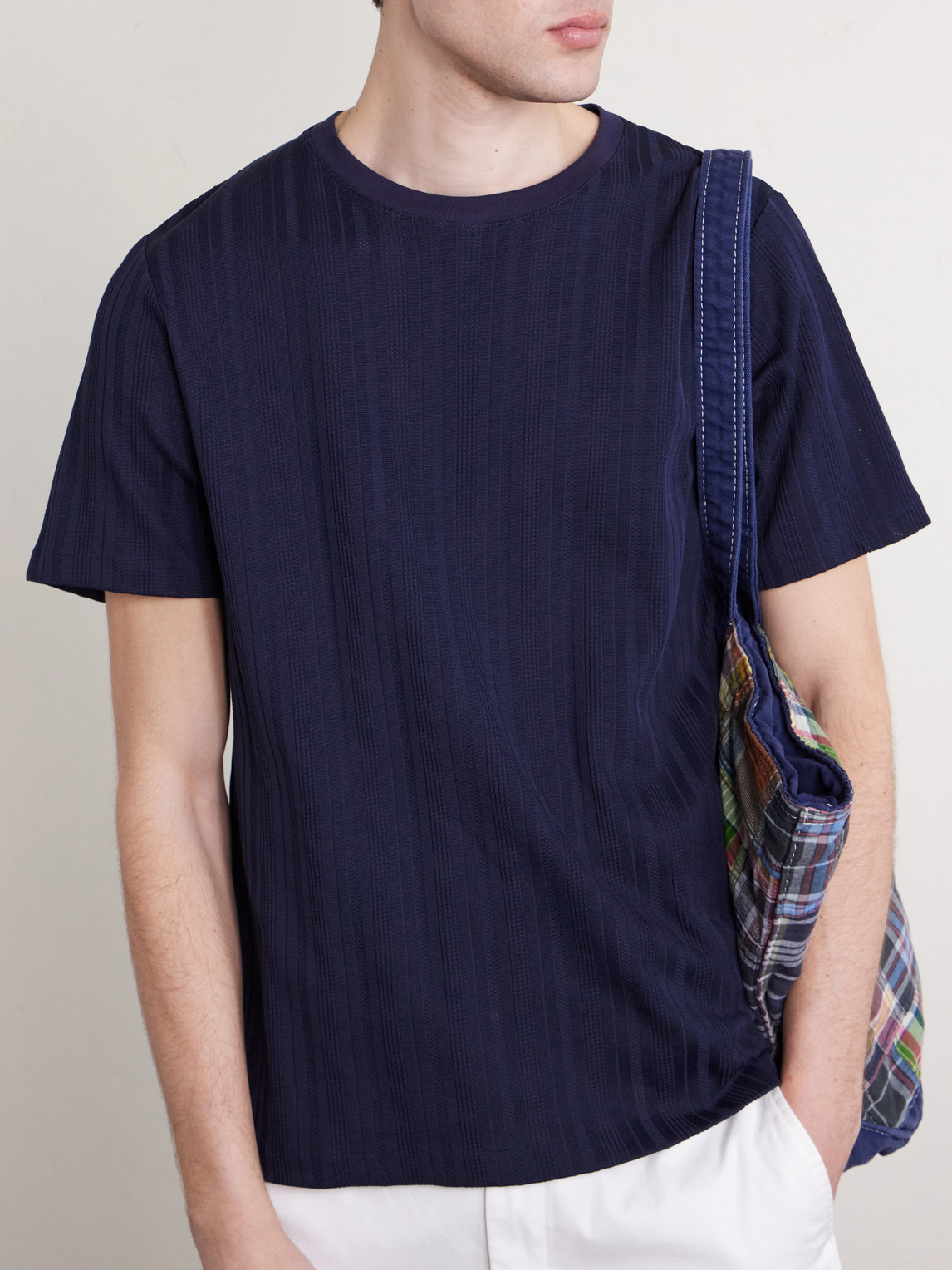  Mr P. - Textured Organic Cotton T-shirt - Men - Blue - Xs 