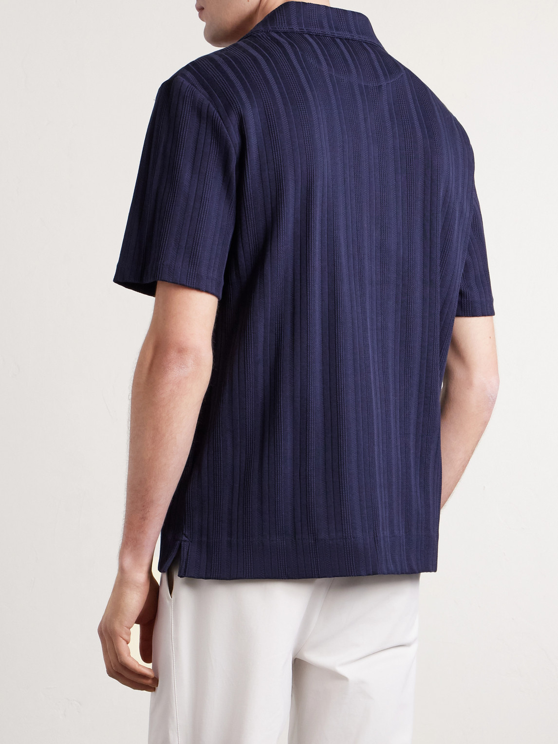  Mr P. - Camp-collar Textured Organic Cotton Shirt - Men - Blue - Xs 