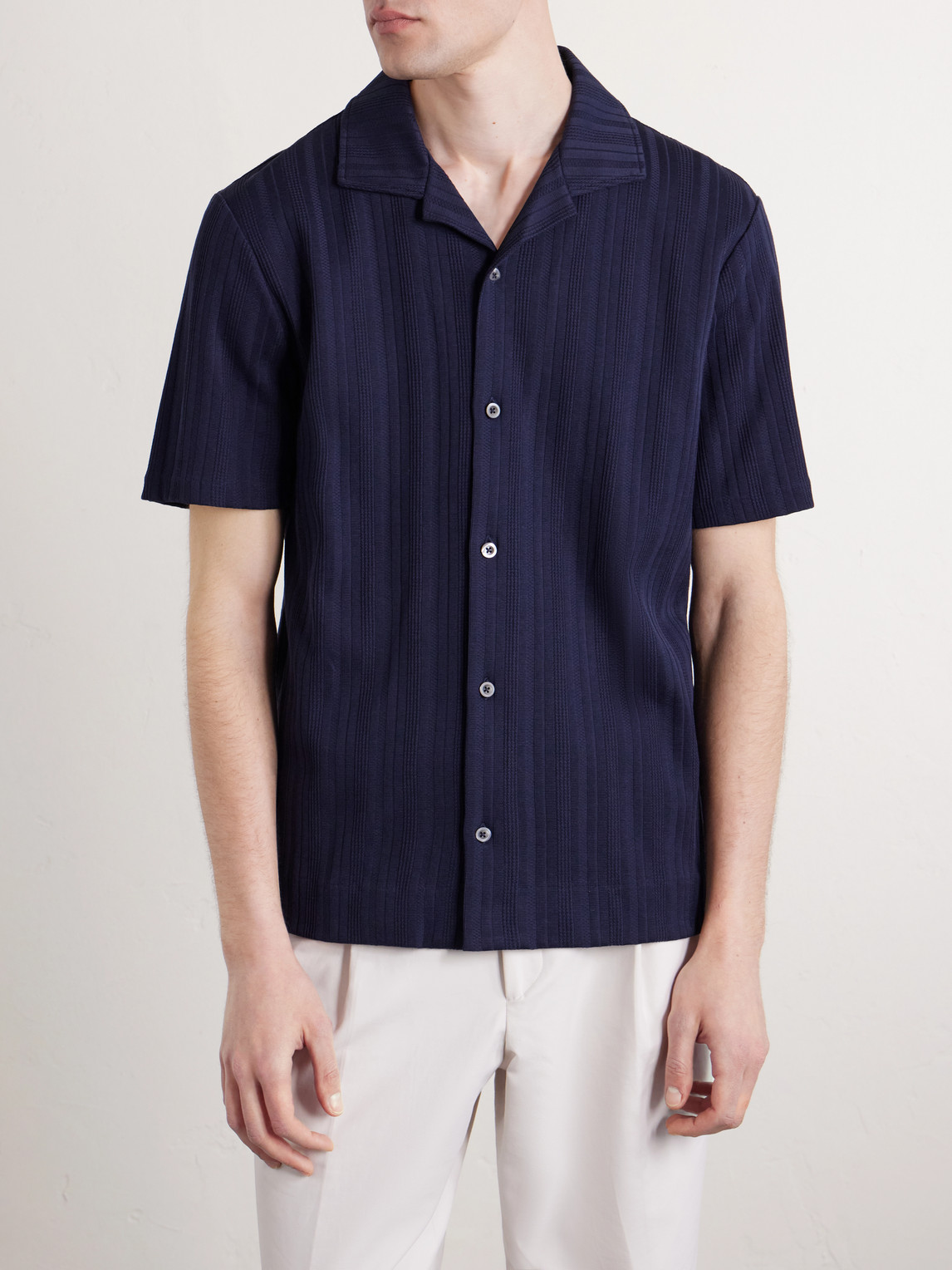  Mr P. - Camp-collar Textured Organic Cotton Shirt - Men - Blue - Xs 