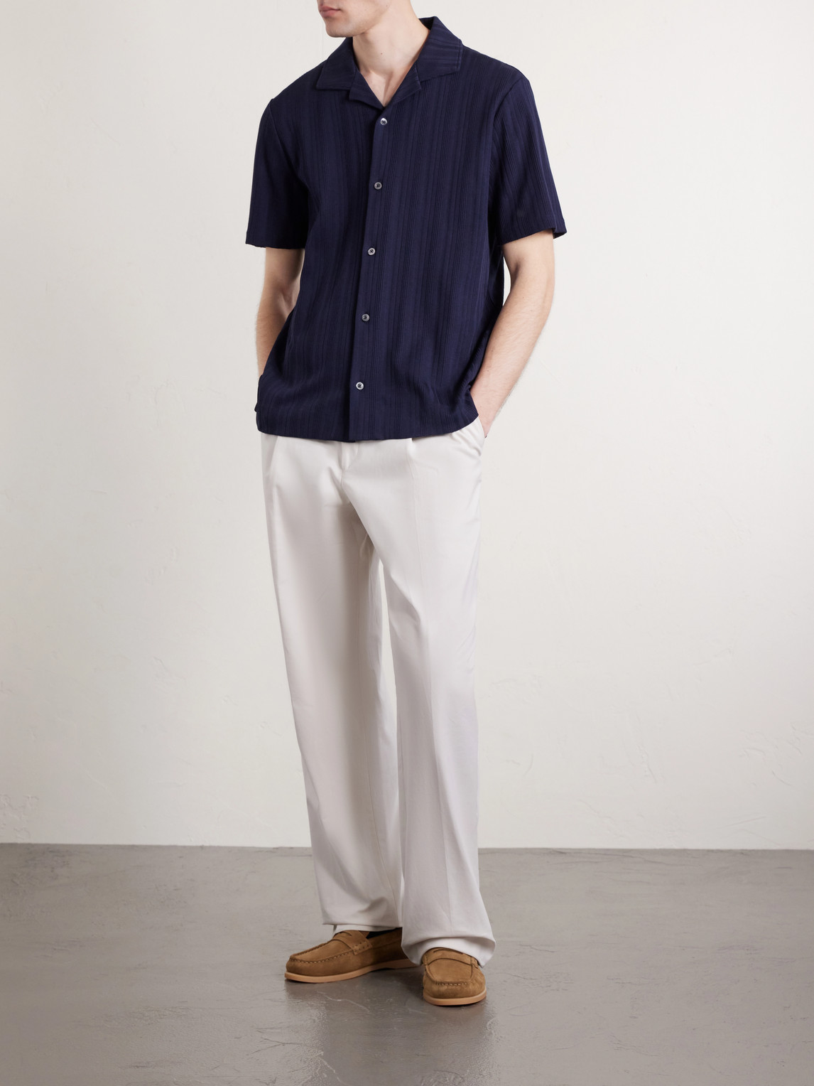 Mr P. - Camp-Collar Textured Organic Cotton Shirt