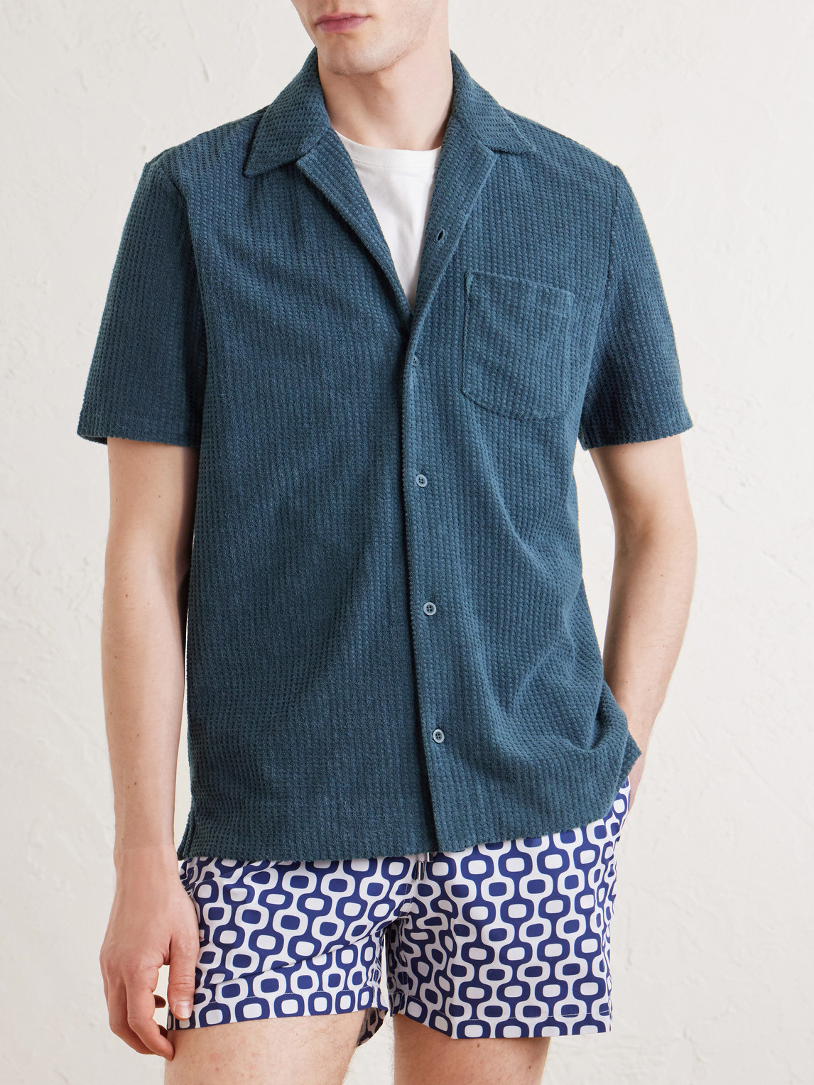 Mr P. - Camp-Collar Cotton-Terry Shirt