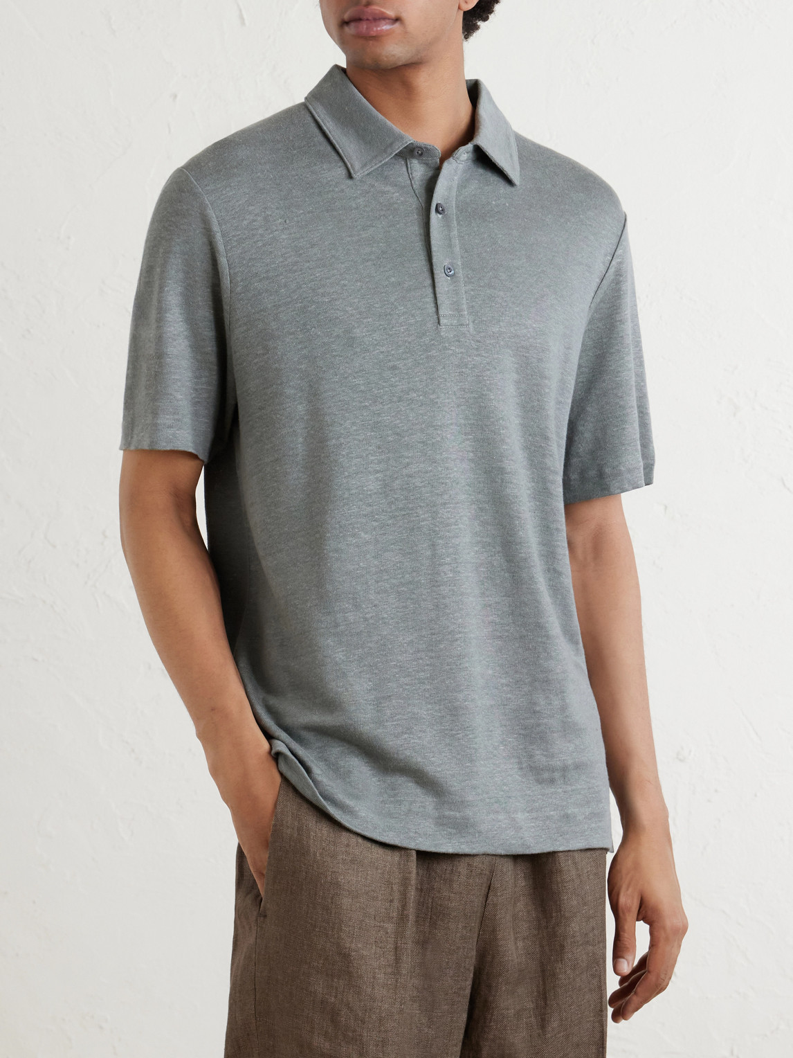  Mr P. - Linen Polo Shirt - Men - Gray - Xs 