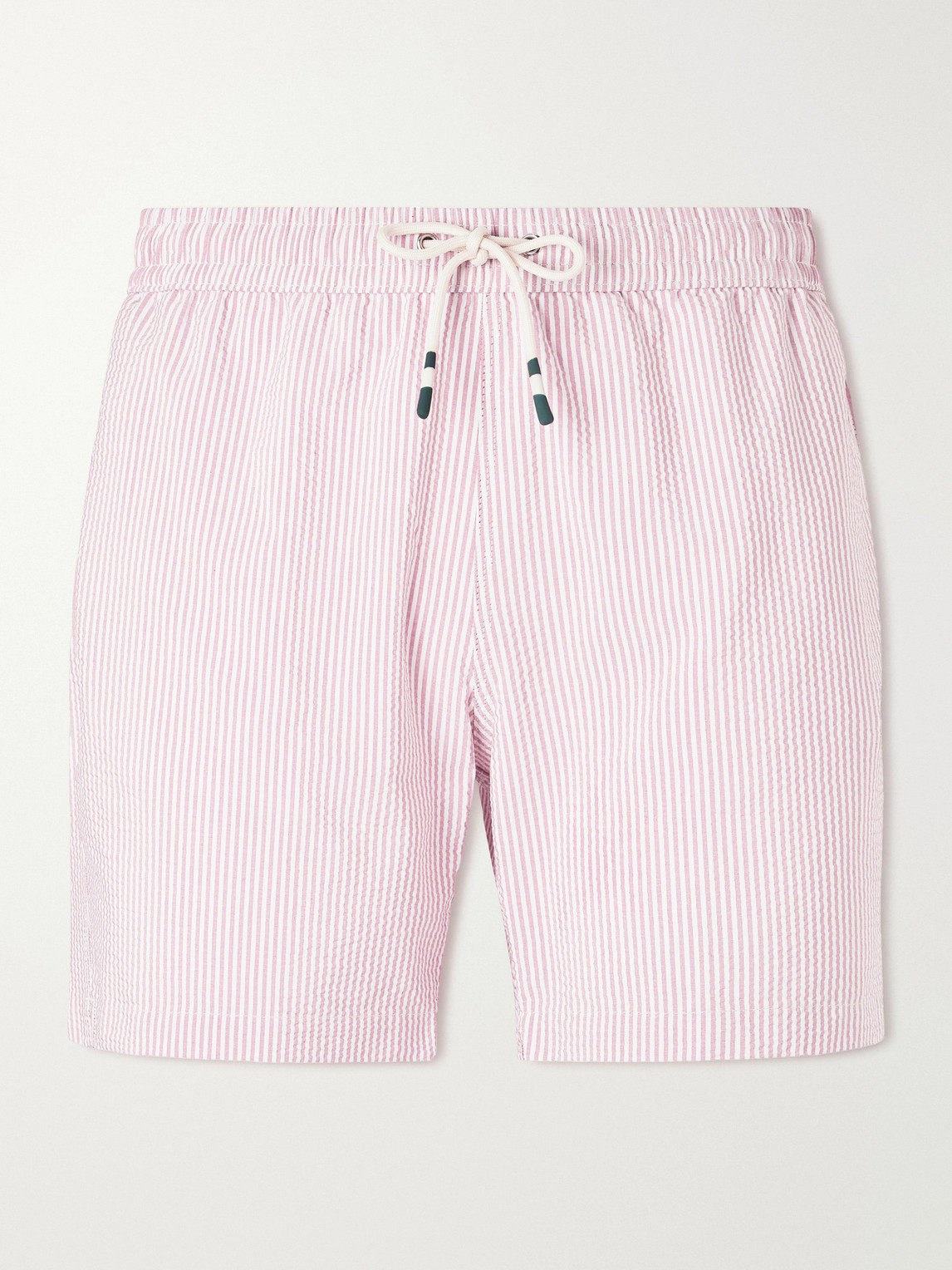 Hartford Straight-leg Mid-length Striped Seersucker Swim Shorts In Red